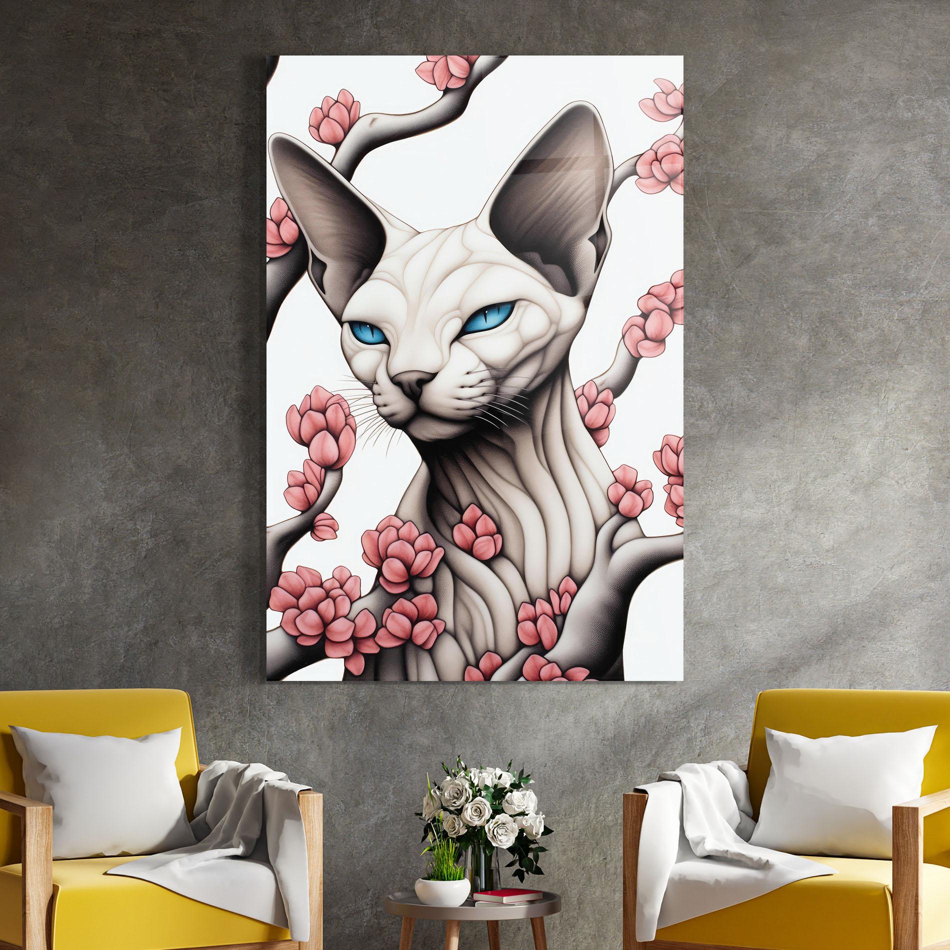 Üvegkép Blue Eyes Cat Drawing mockup 4