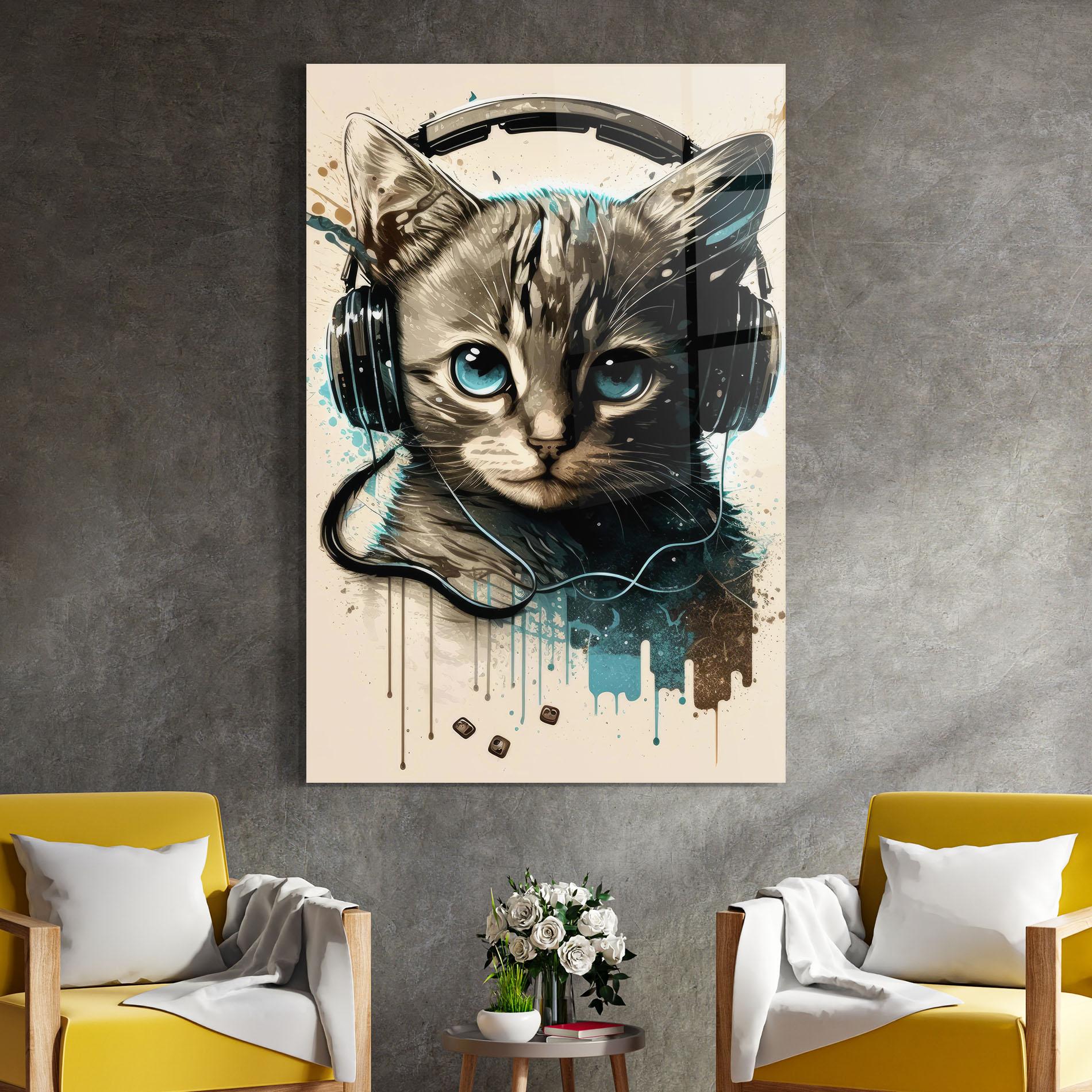 Üvegkép Headphones Cute Cat mockup 4