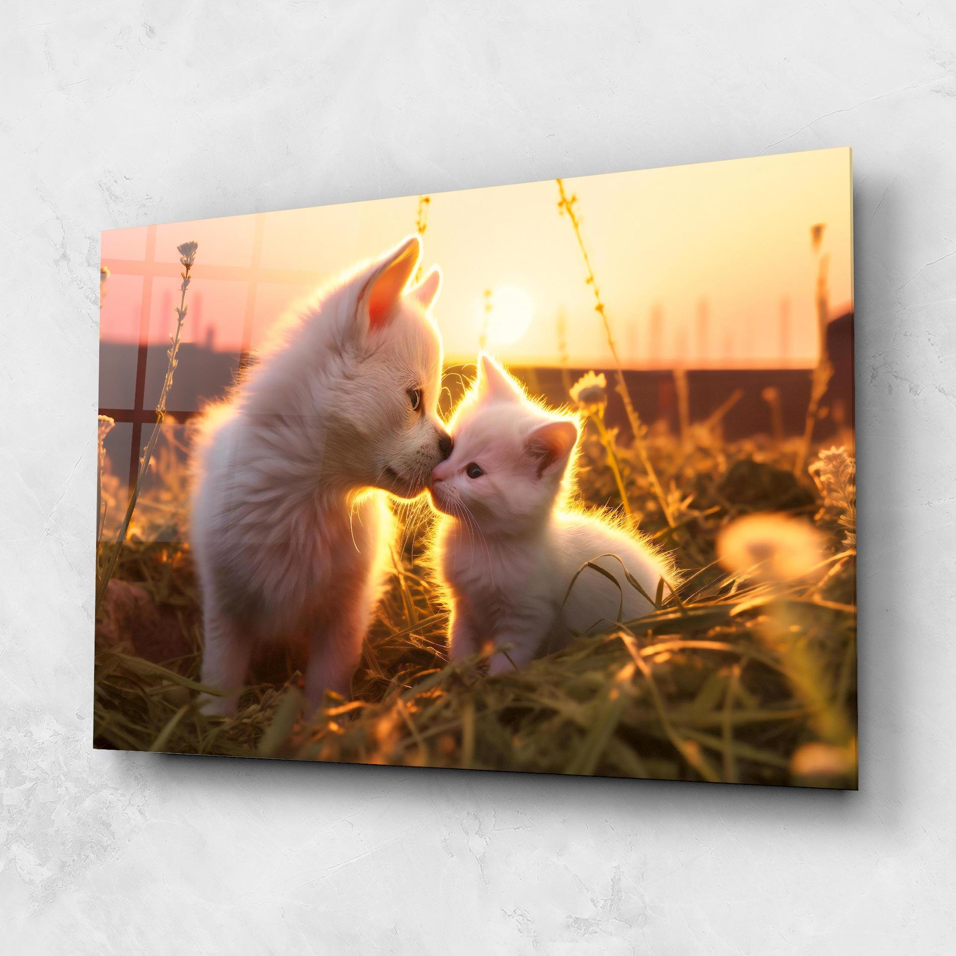 Üvegkép White Cat And Puppy mockup 1