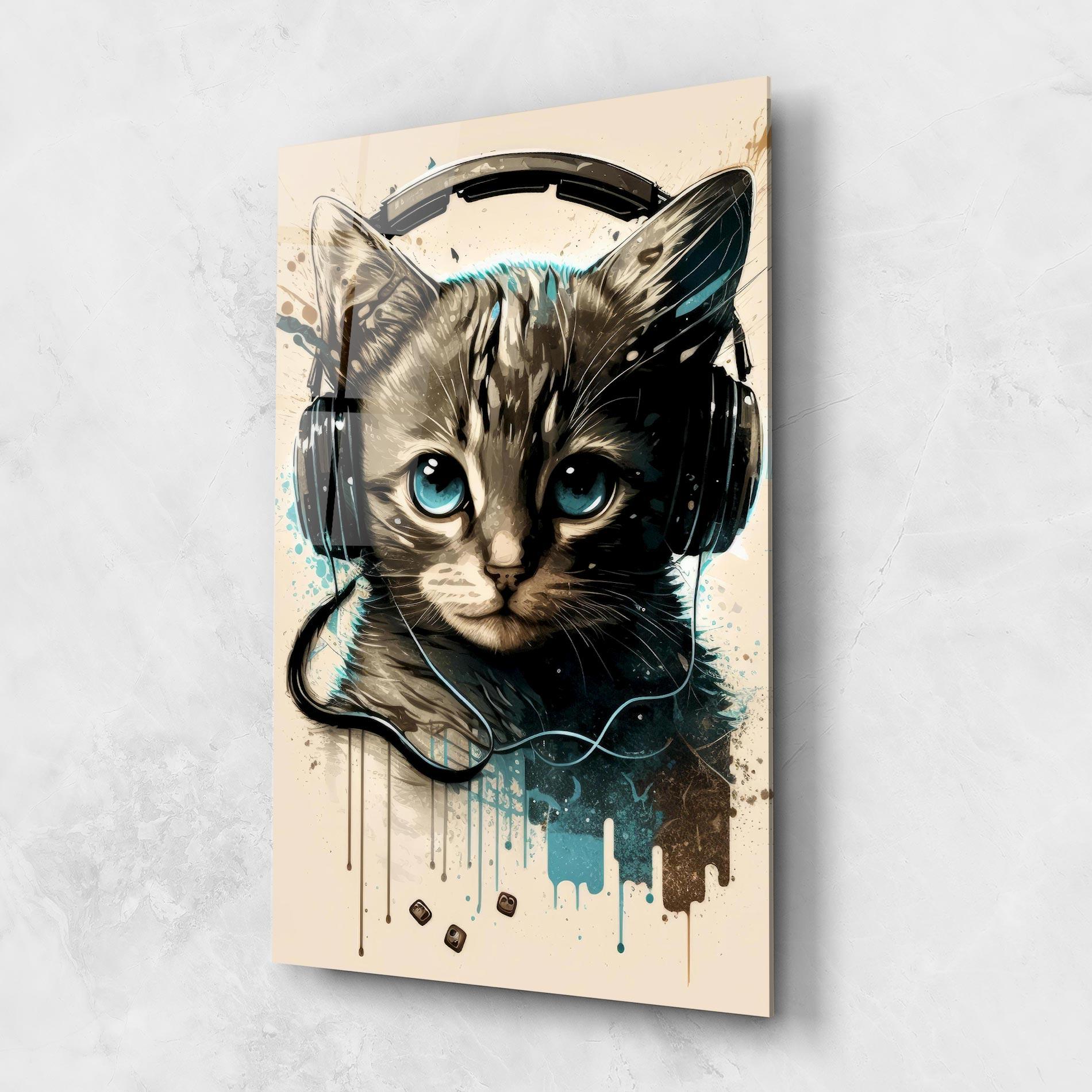 Üvegkép Headphones Cute Cat mockup 1
