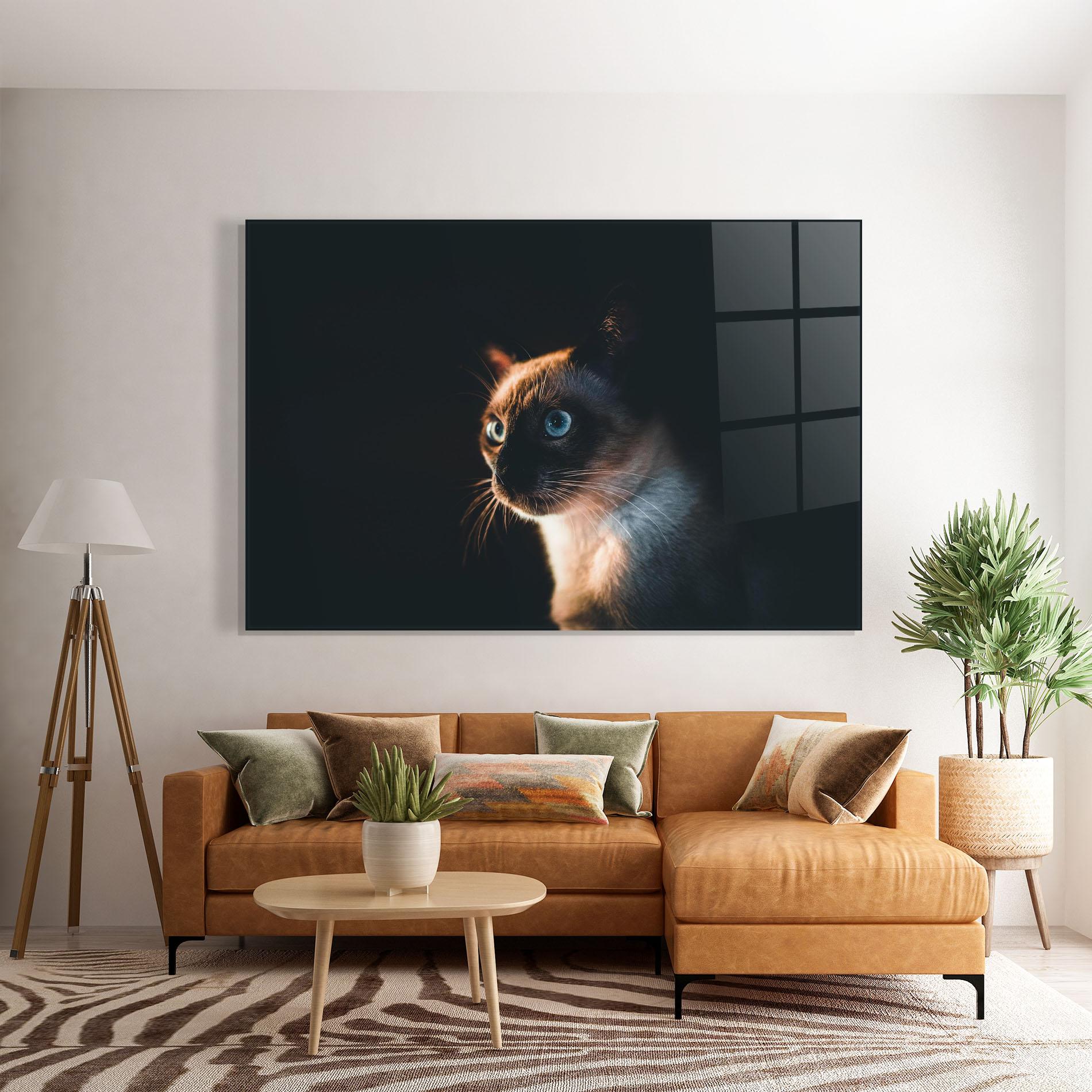 Üvegkép Blue Eyes Cat In Dark mockup 7