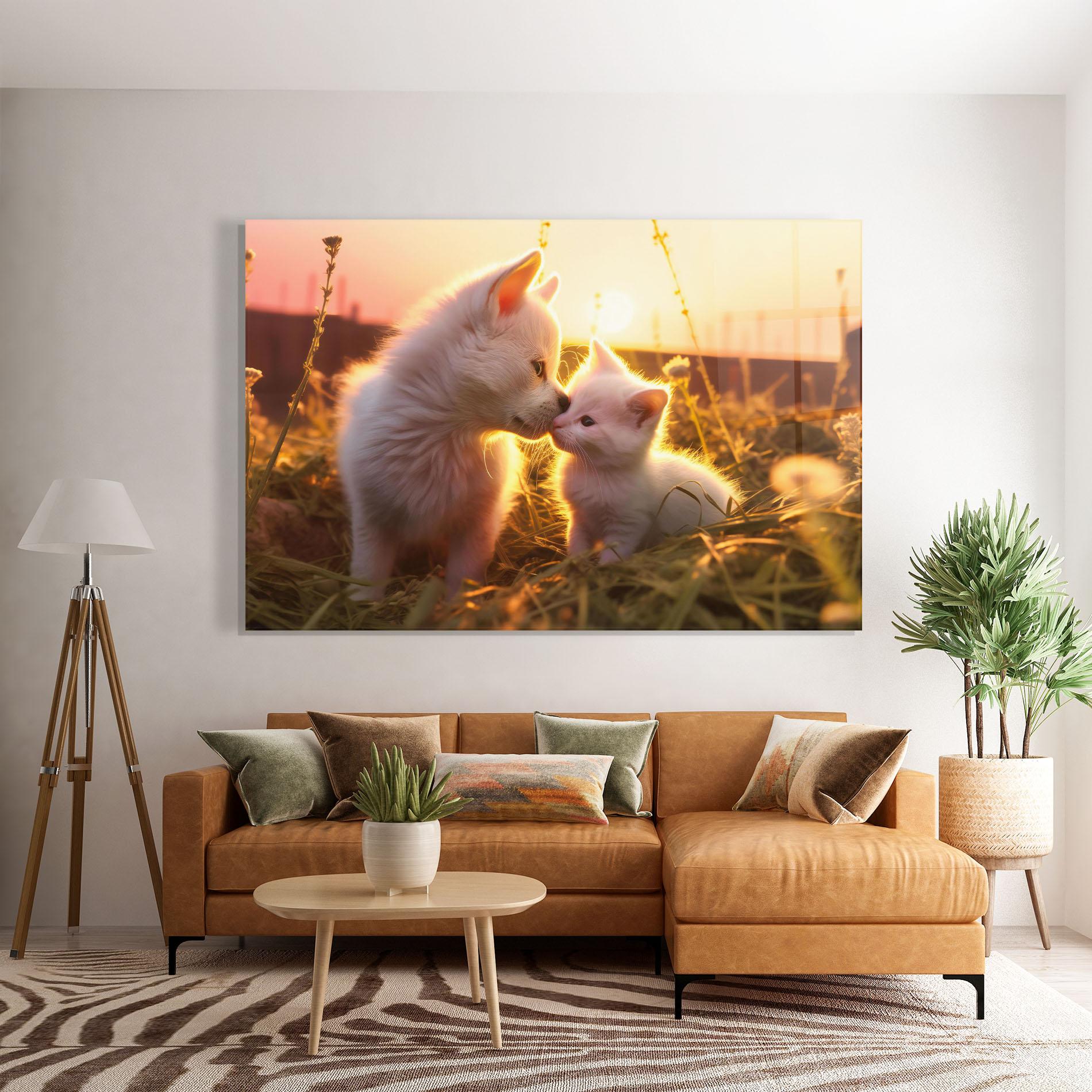 Üvegkép White Cat And Puppy mockup 7