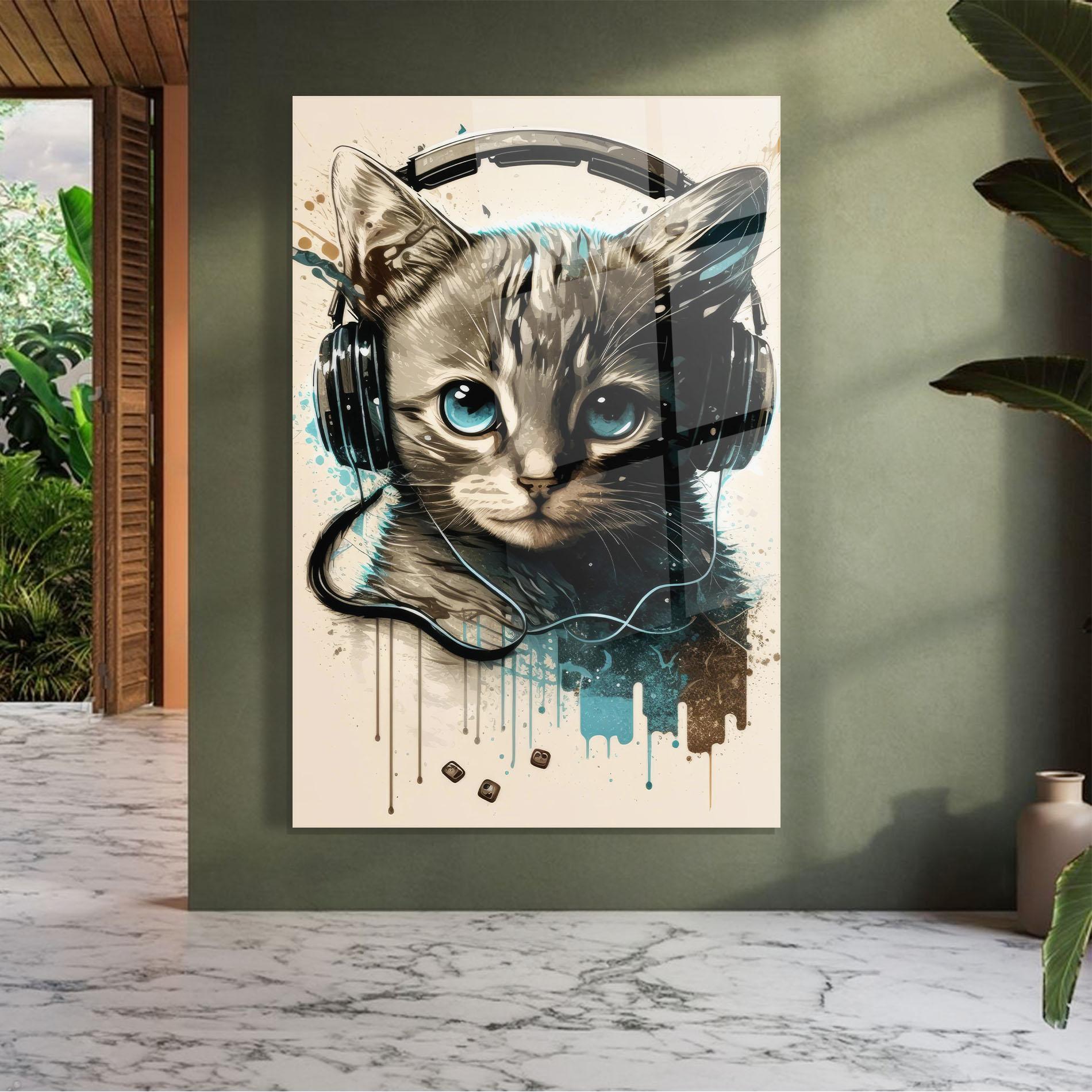 Üvegkép Headphones Cute Cat mockup 7