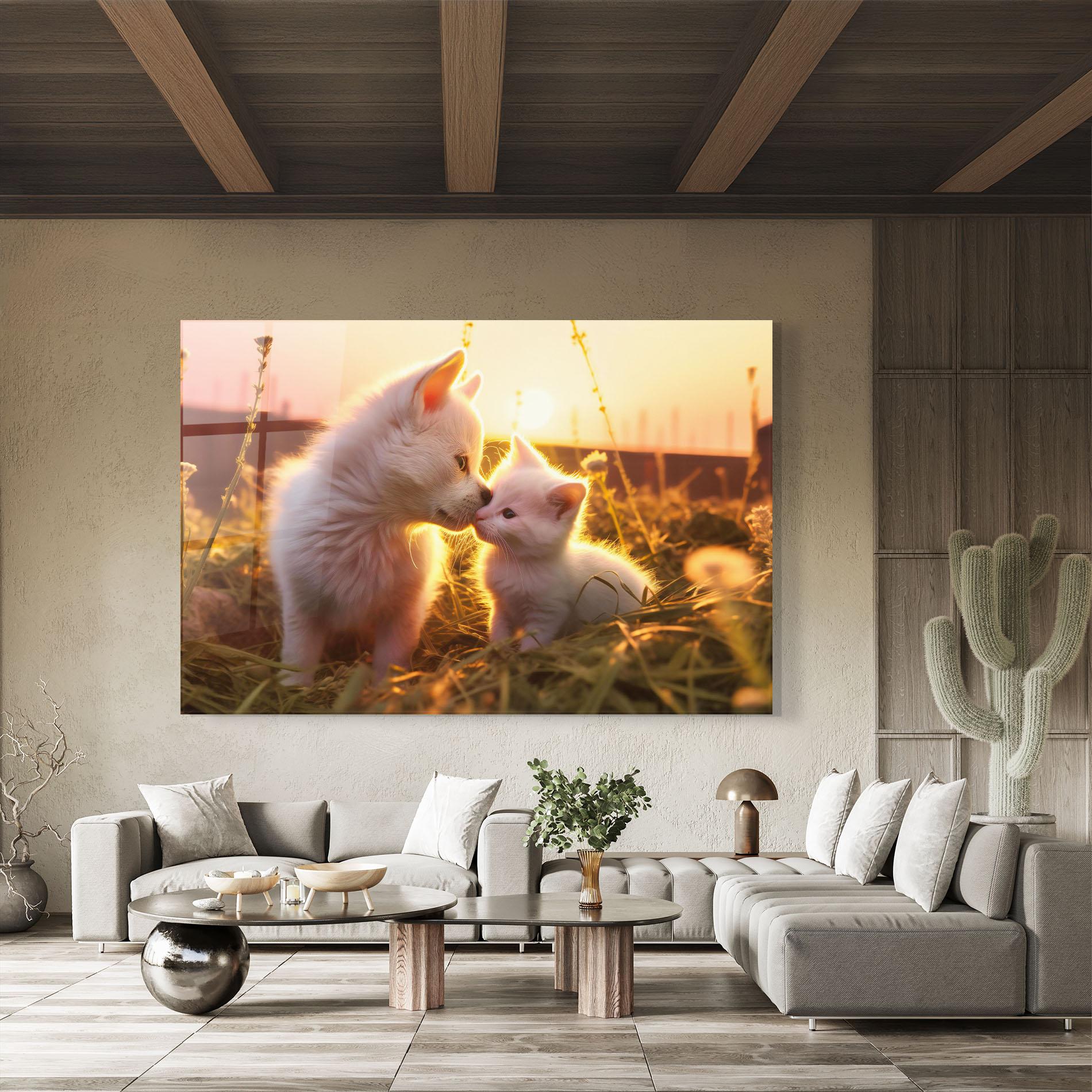 Üvegkép White Cat And Puppy mockup 8