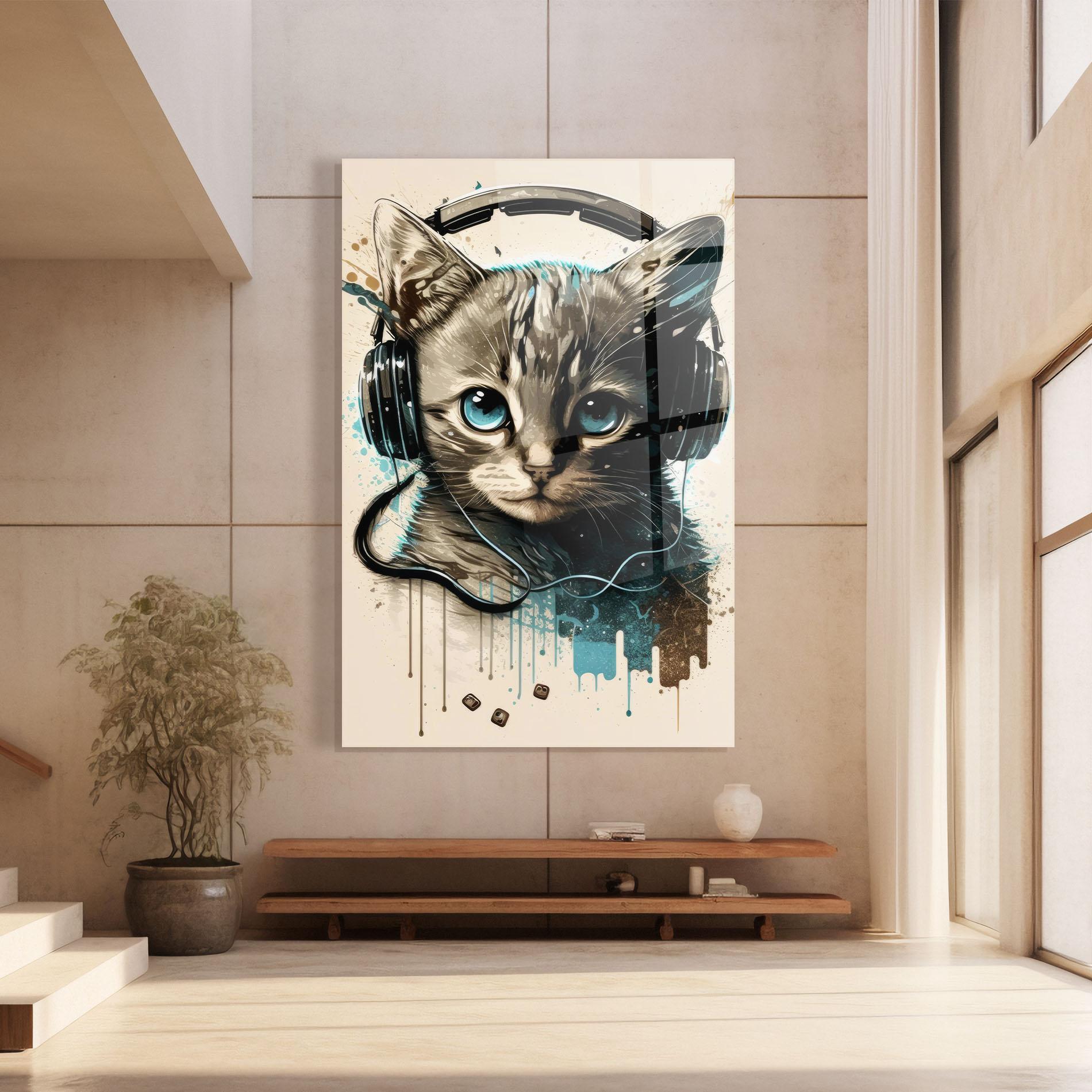 Üvegkép Headphones Cute Cat mockup 8
