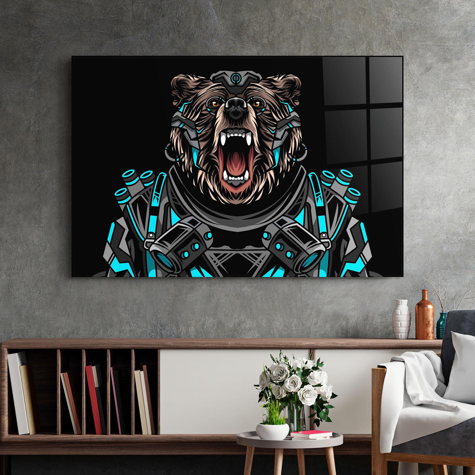 Üvegkép Black Cyborg Bear mockup 2