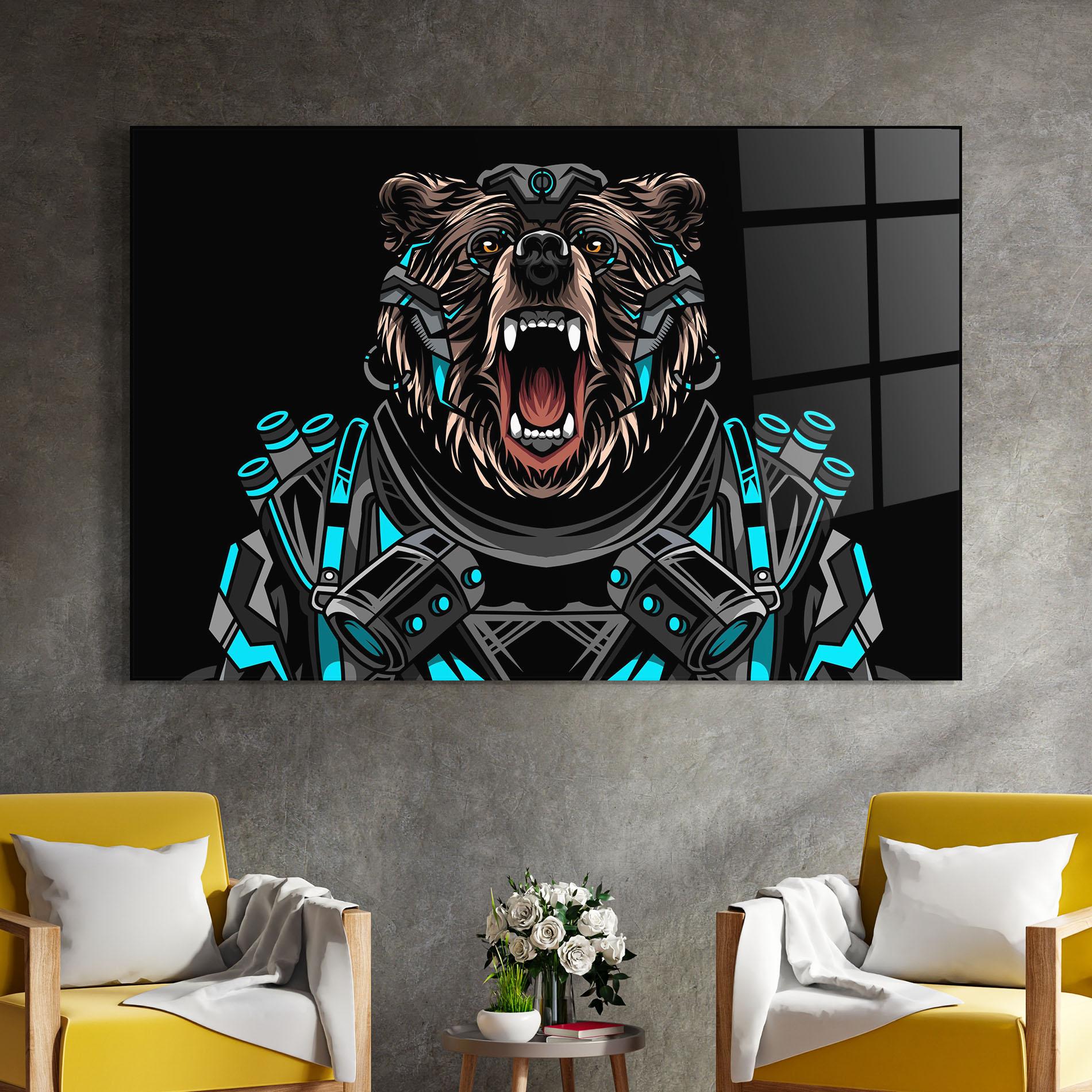 Üvegkép Black Cyborg Bear mockup 4