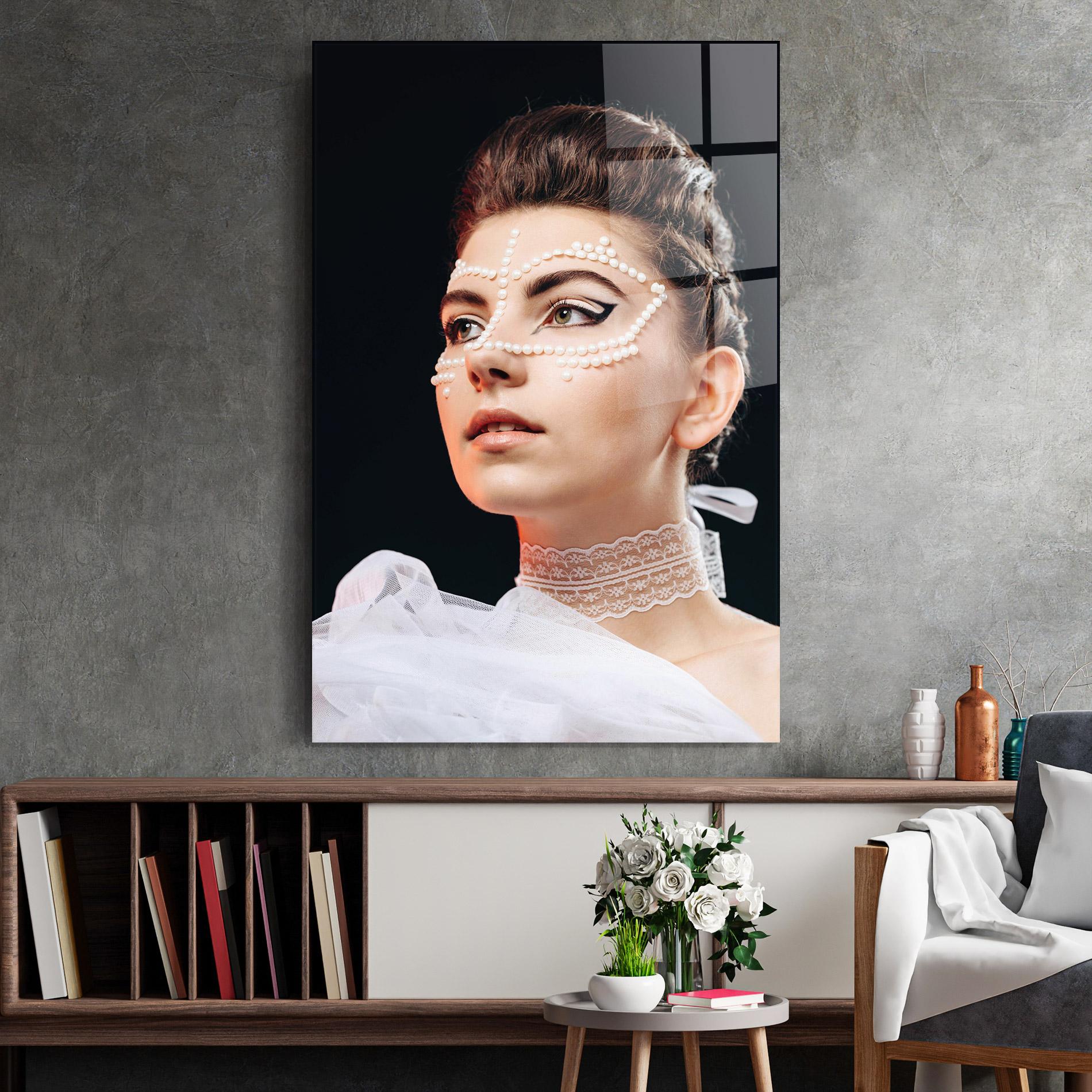 Üvegkép Fashion Portrait Pearls mockup 2