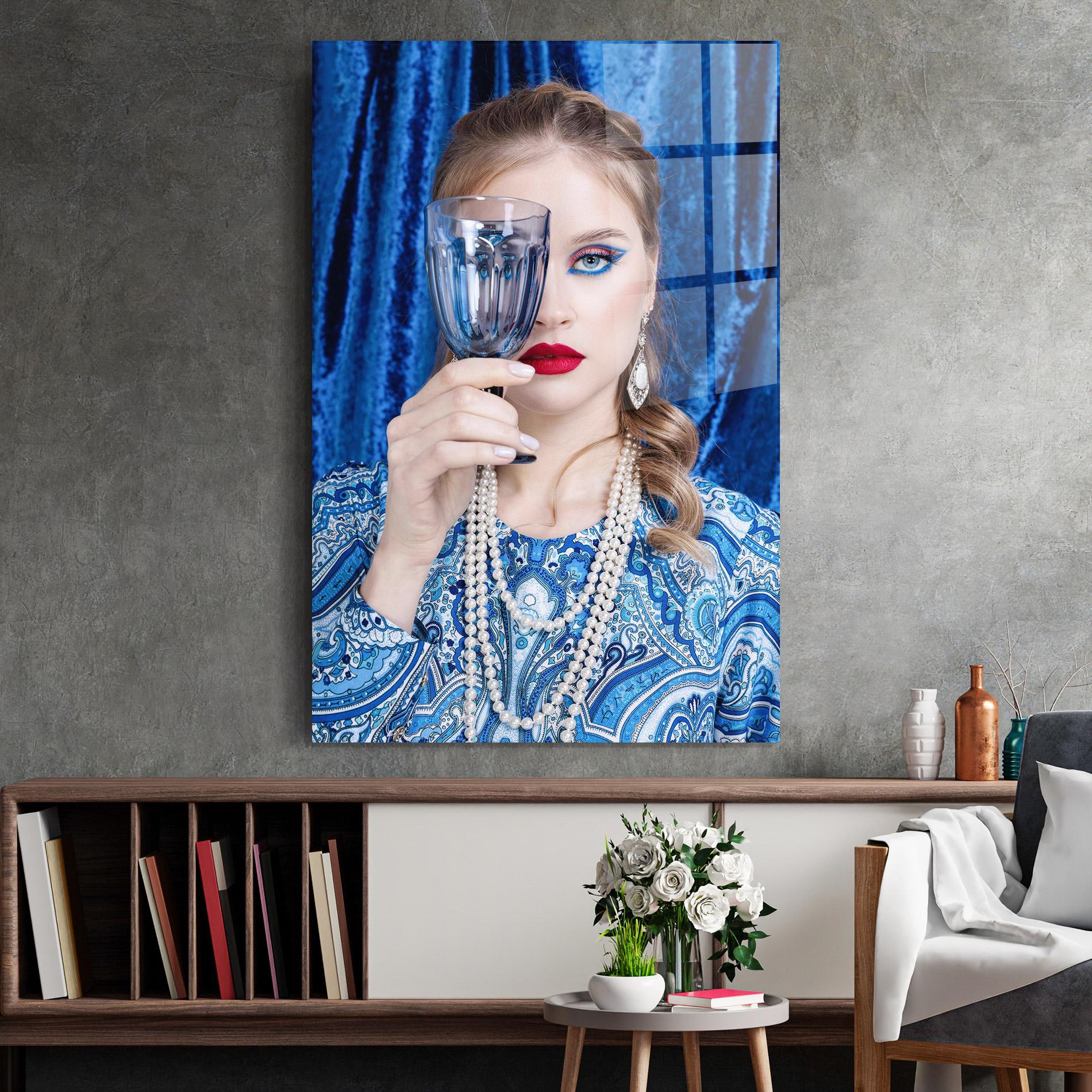 Üvegkép White Pearls On Blue mockup 2