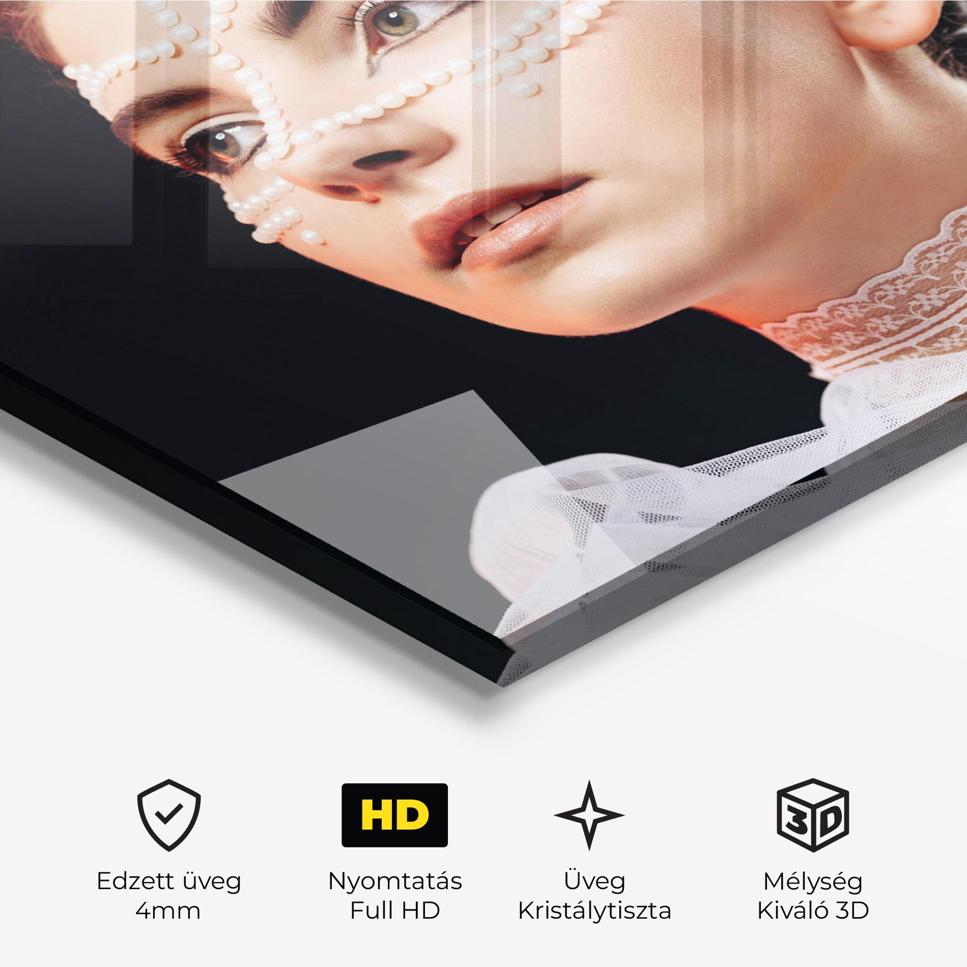 Üvegkép Fashion Portrait Pearls mockup 3