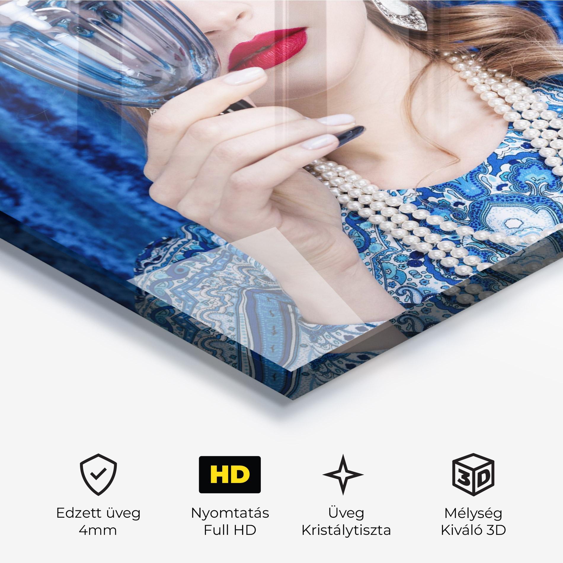 Üvegkép White Pearls On Blue mockup 3