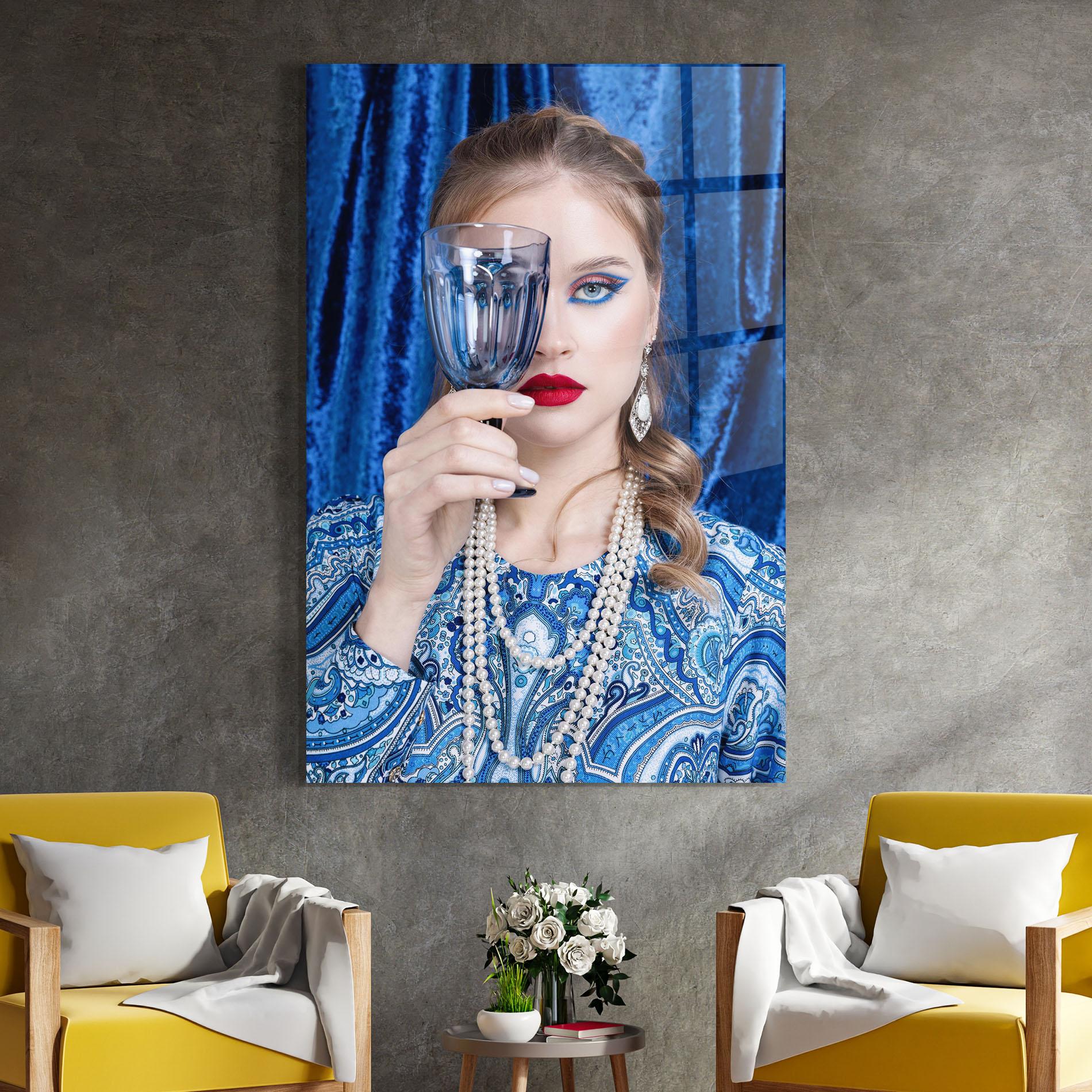 Üvegkép White Pearls On Blue mockup 4