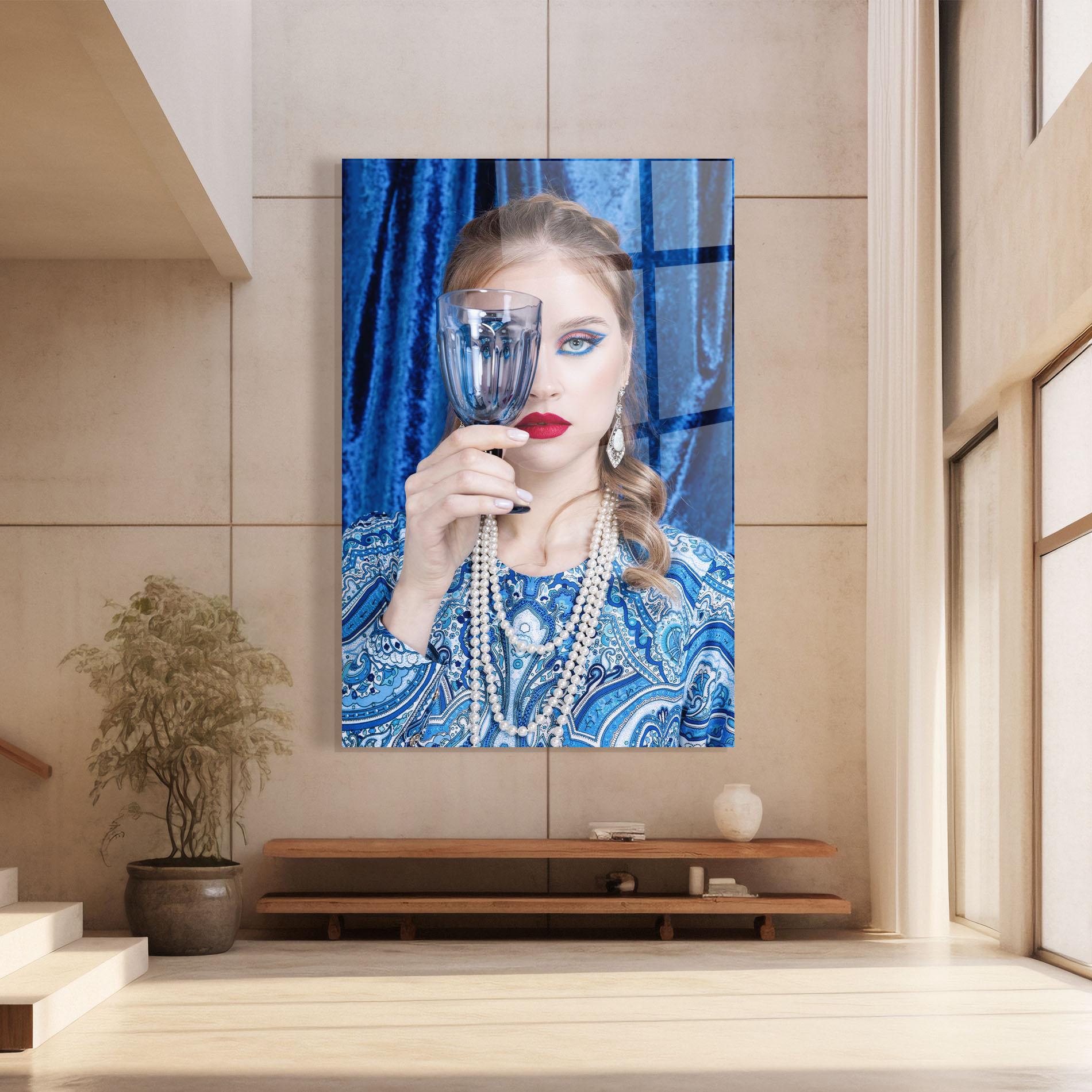 Üvegkép White Pearls On Blue mockup 8