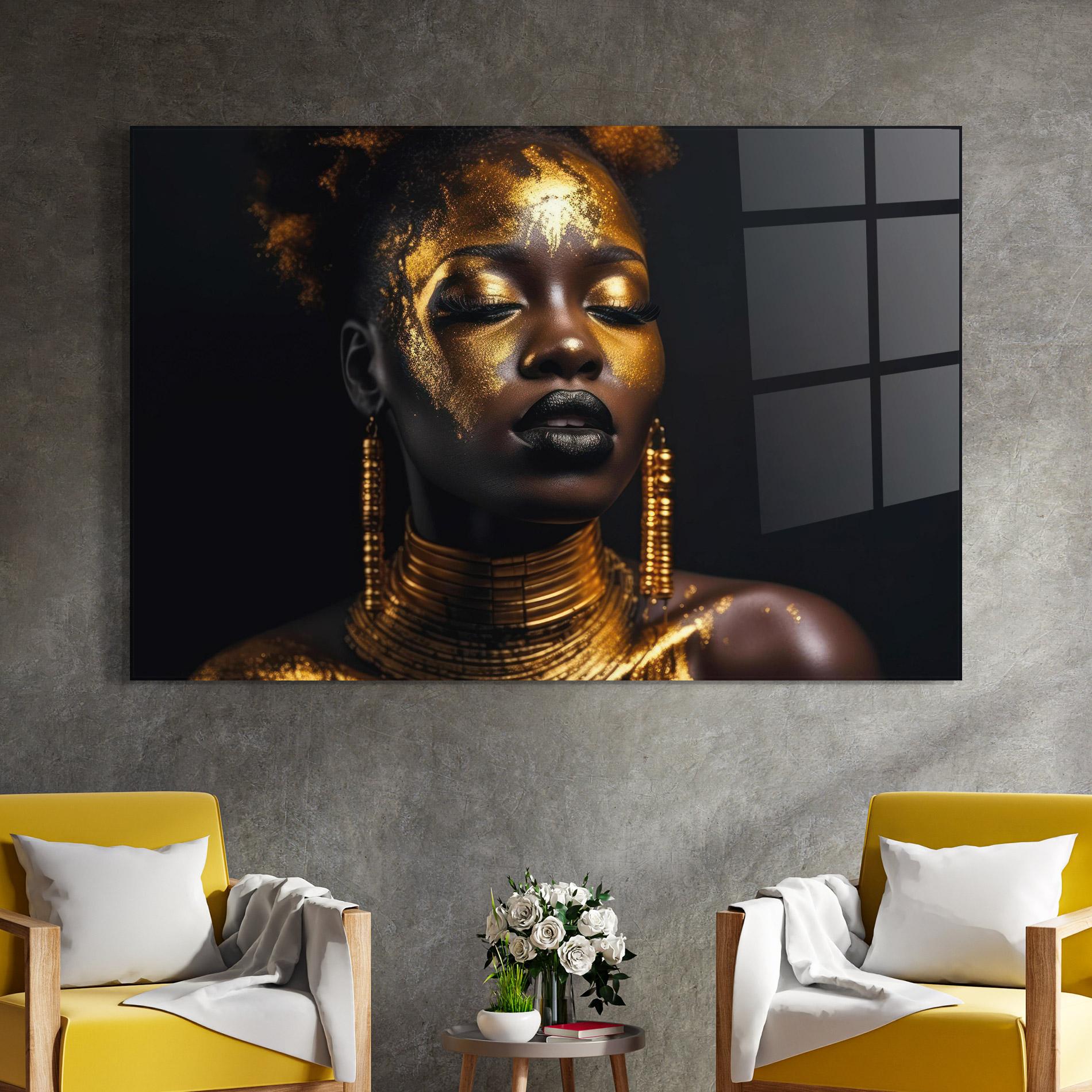 Üvegkép Gold Makeup Black Lips mockup 4