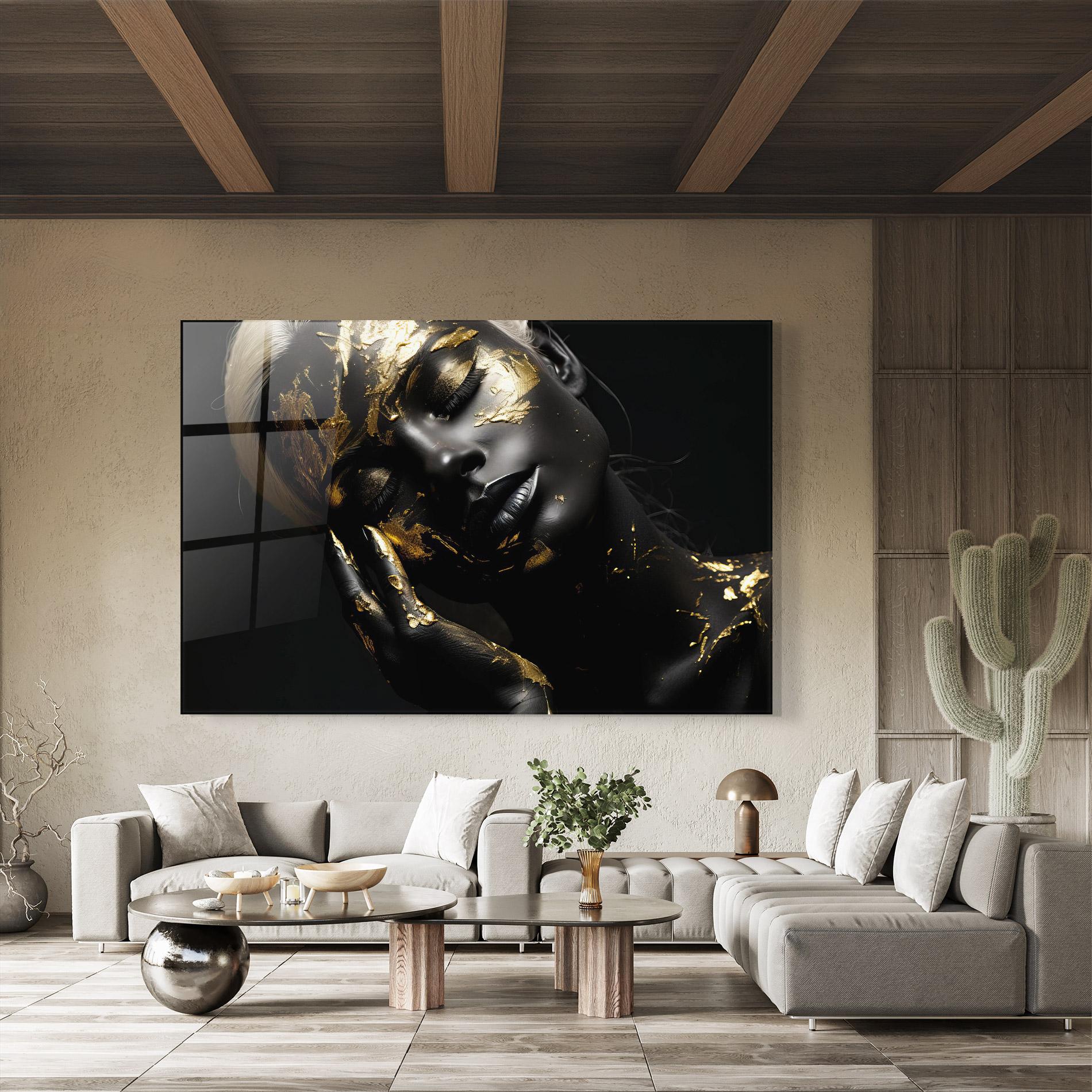 Üvegkép Gold Makeup On Black mockup 8