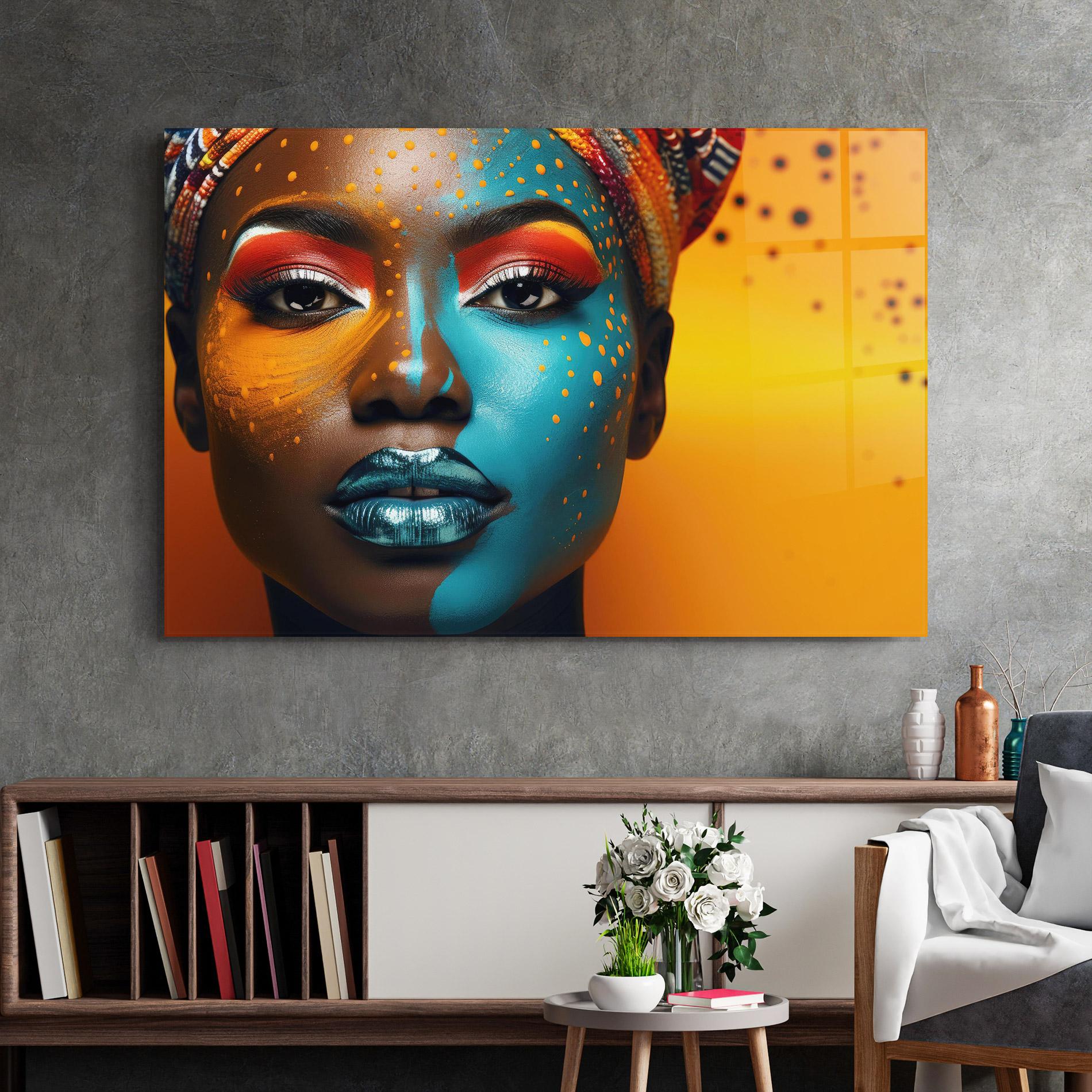 Üvegkép Blue Brown Skin Woman mockup 2