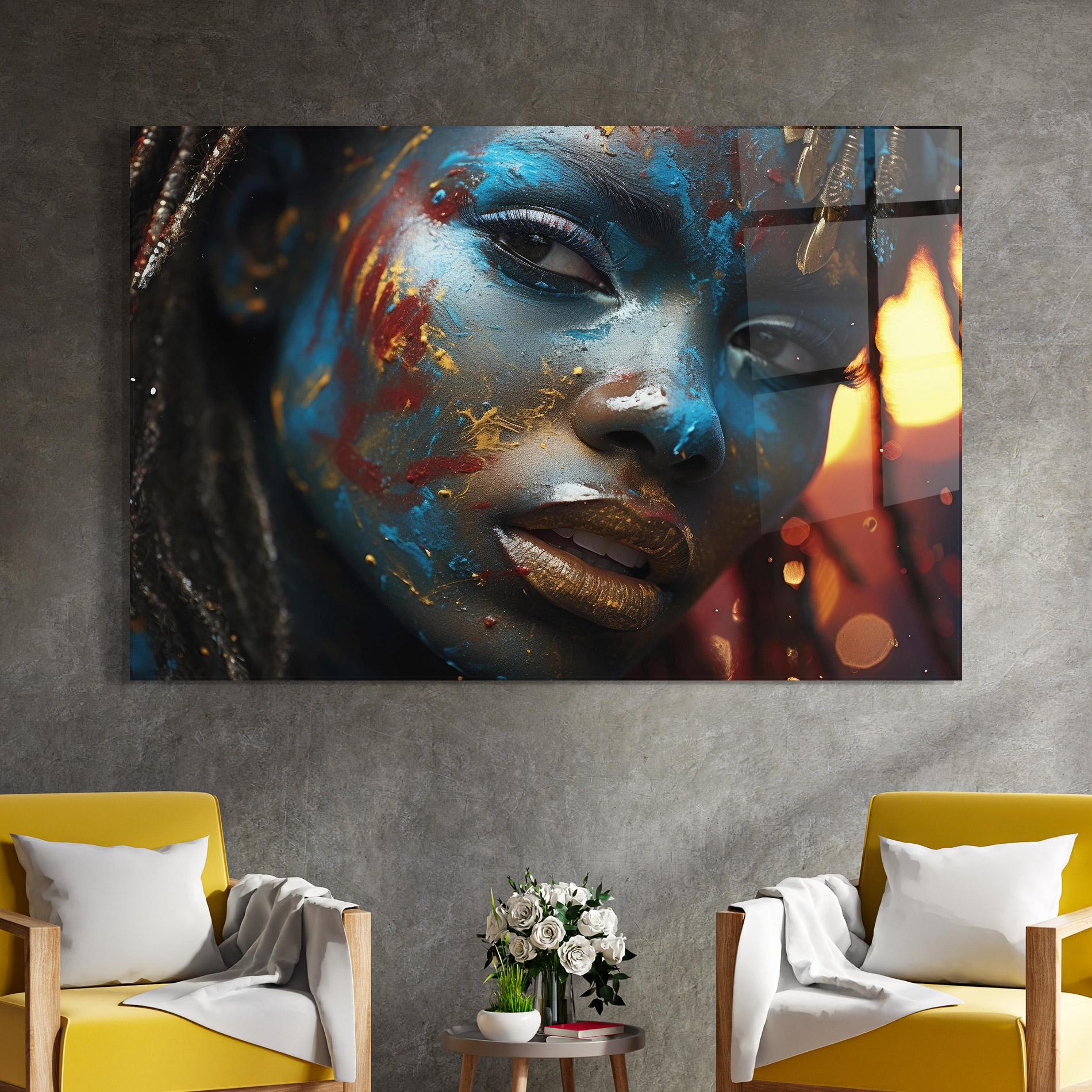 Üvegkép Blue Paint Woman mockup 4