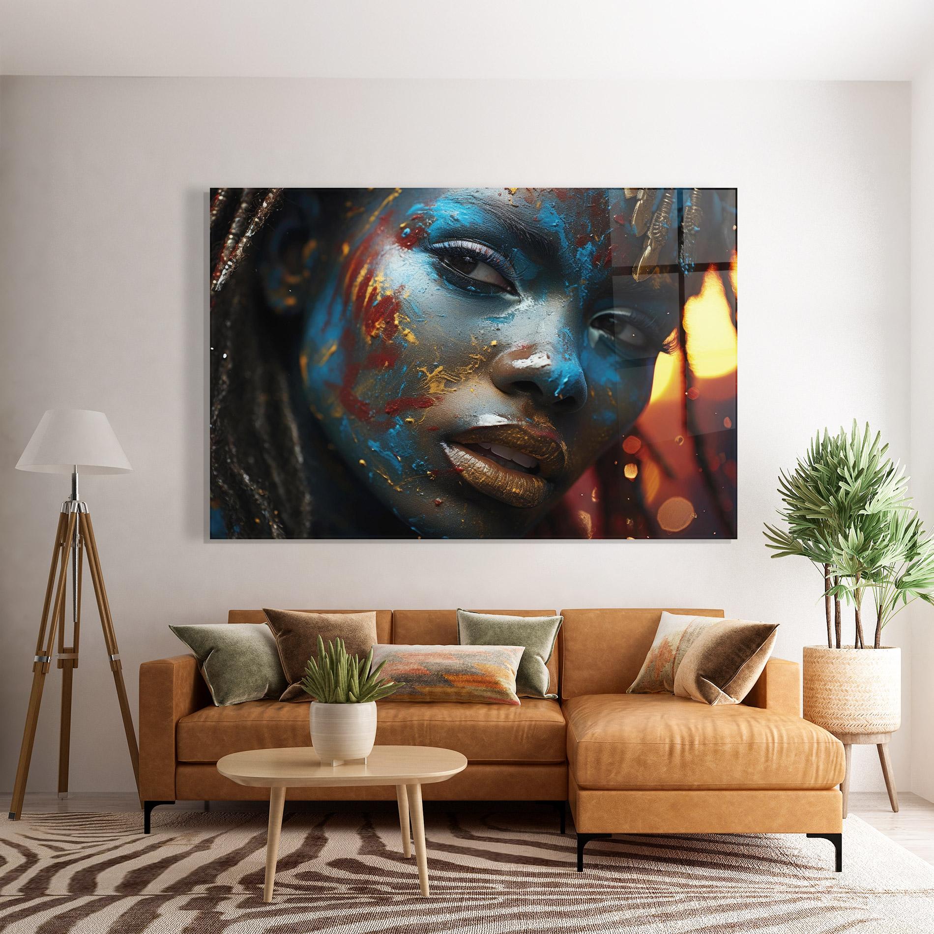 Üvegkép Blue Paint Woman mockup 7