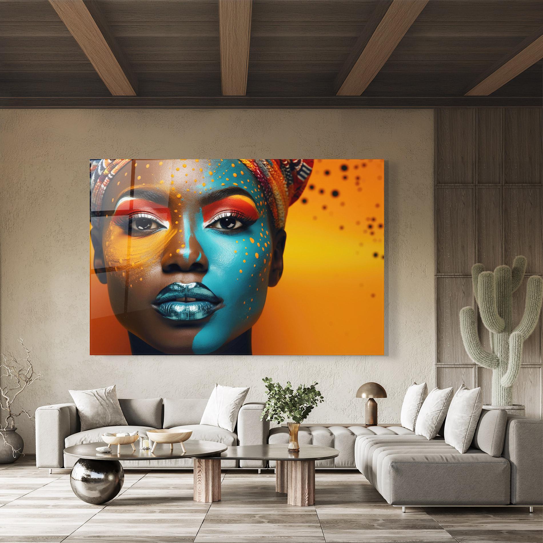 Üvegkép Blue Brown Skin Woman mockup 8