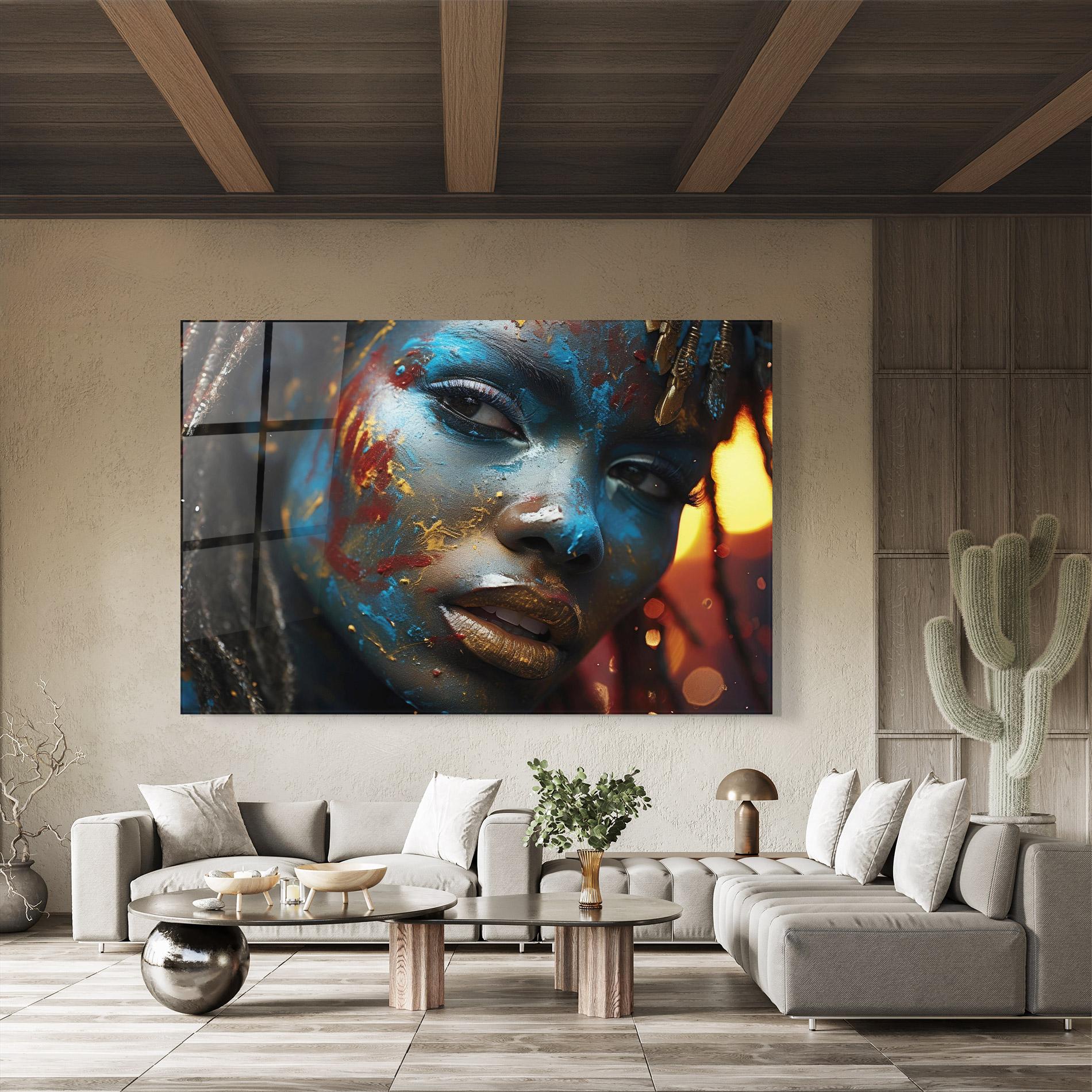 Üvegkép Blue Paint Woman mockup 8