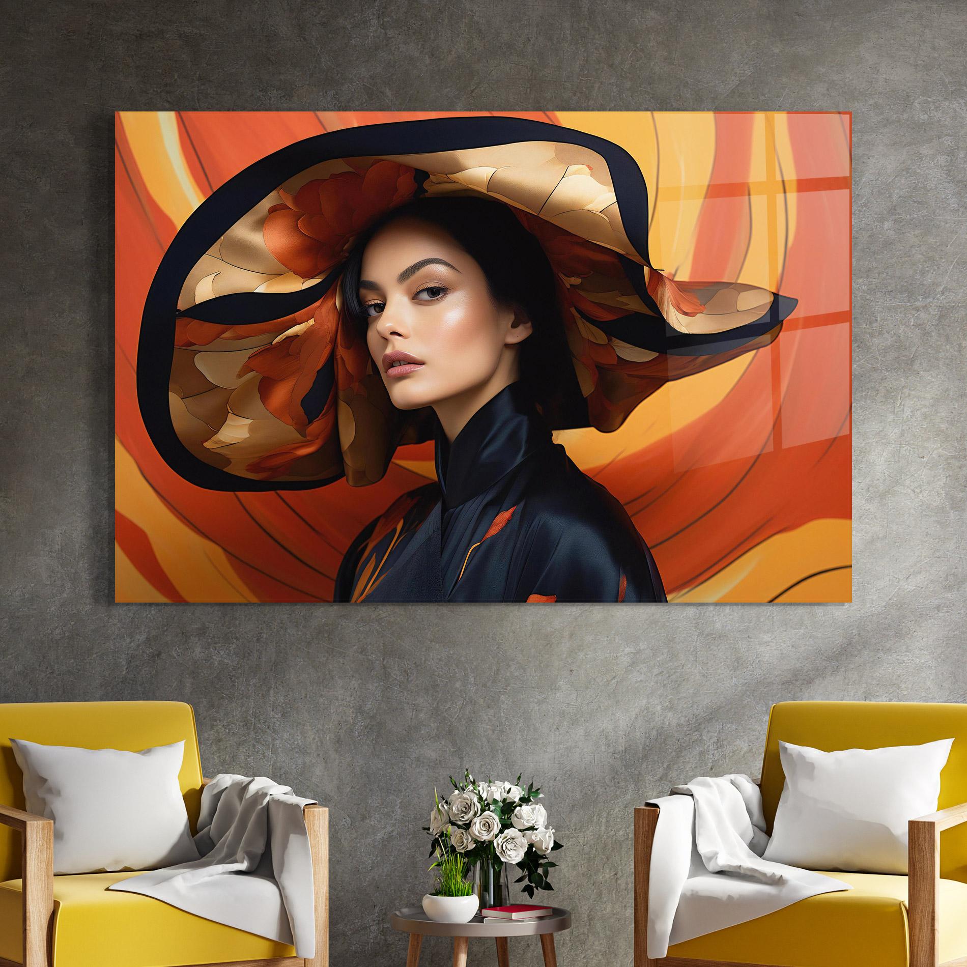 Üvegkép Elegant Hat Woman mockup 4