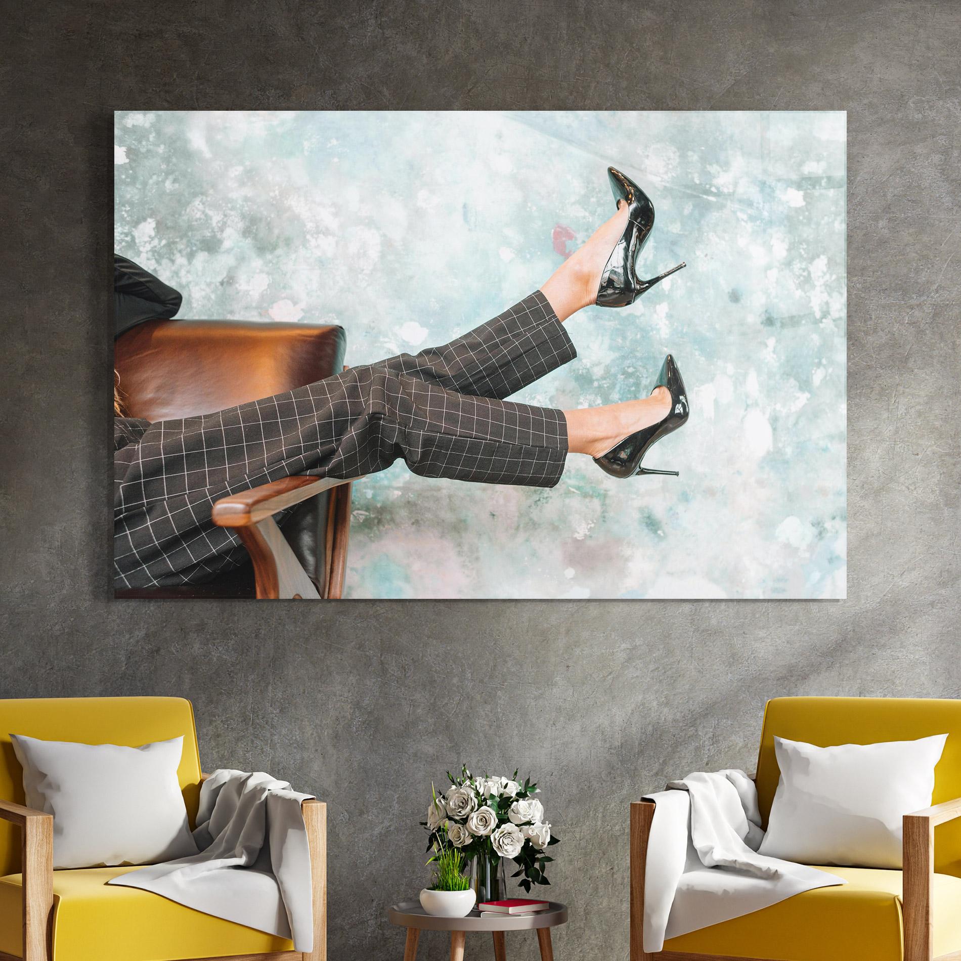 Üvegkép Black Shoes On Chair mockup 4