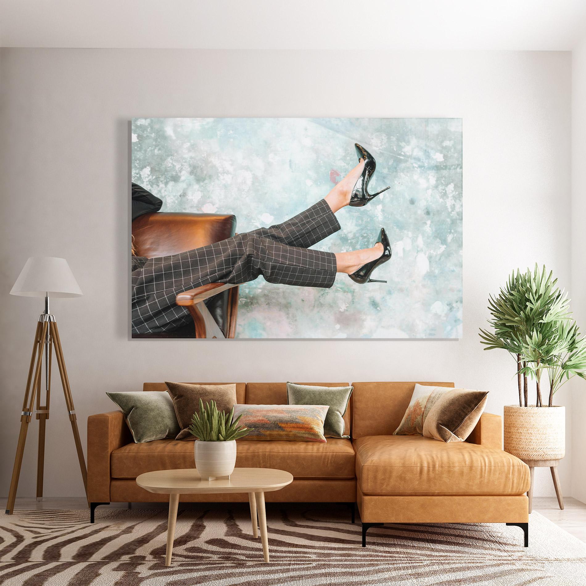 Üvegkép Black Shoes On Chair mockup 7