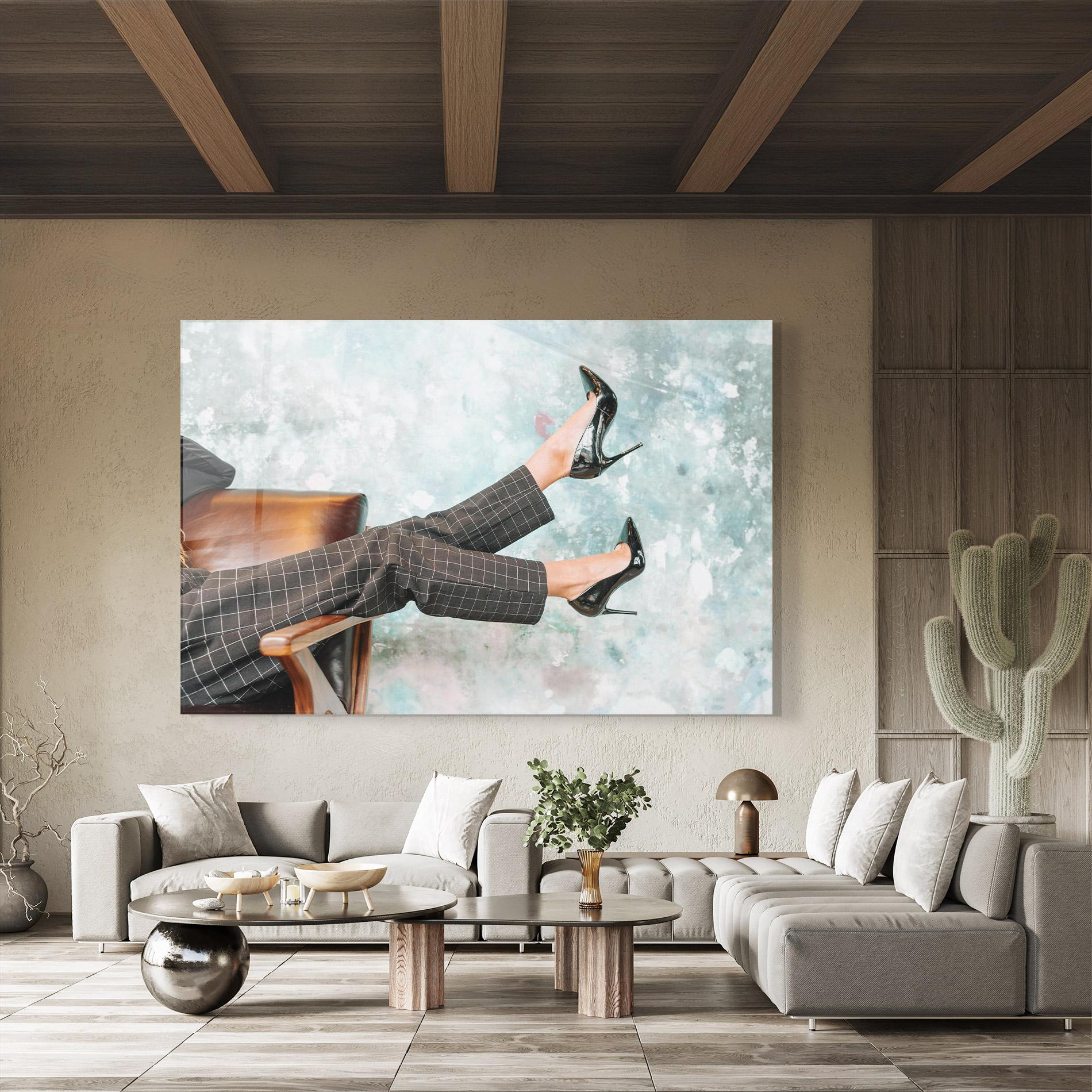 Üvegkép Black Shoes On Chair mockup 8