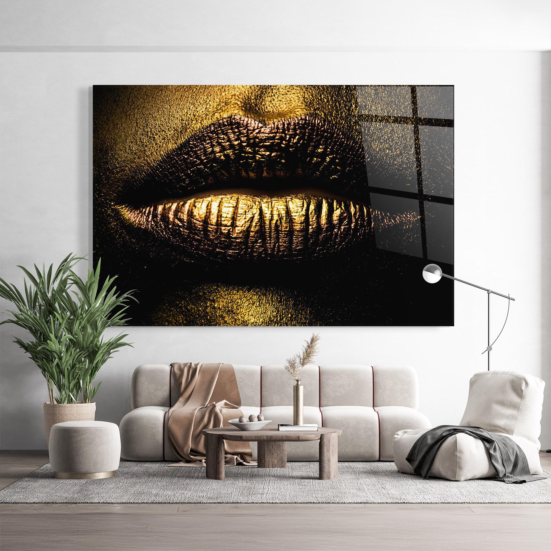 Üvegkép Gold Metal Lips mockup 9
