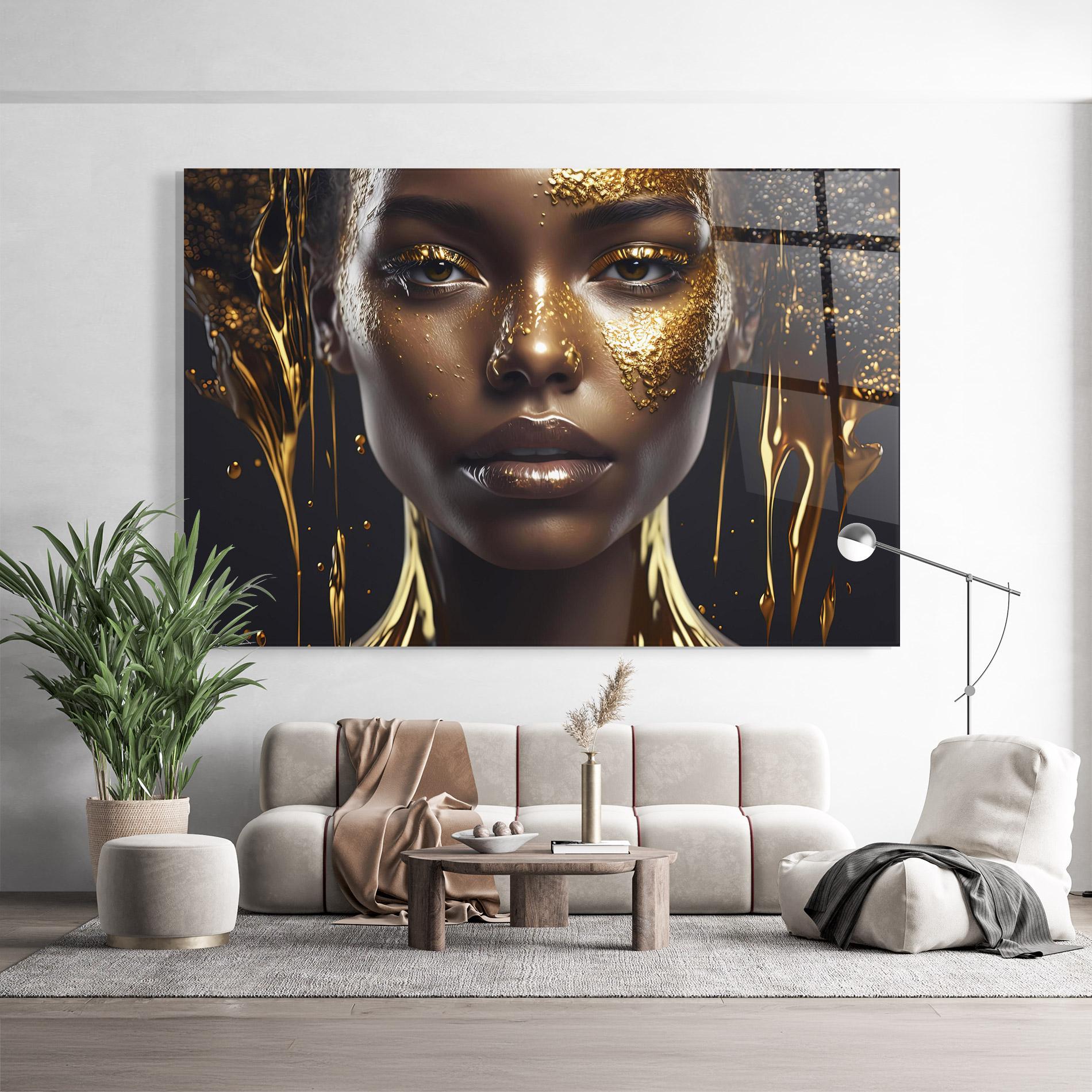 Üvegkép Gold Portrait Falling mockup 9