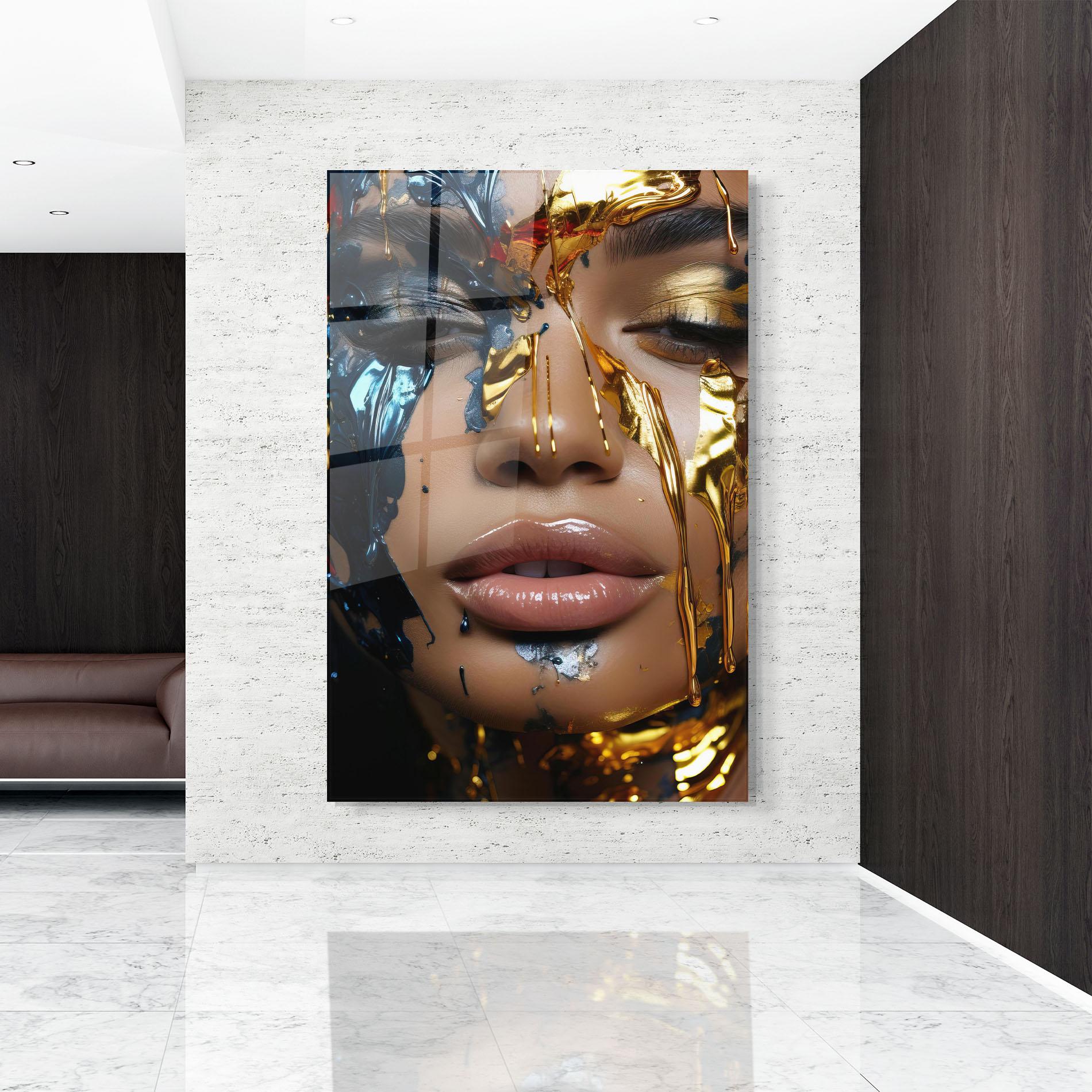 Üvegkép Blue Gold Paint Face mockup 9