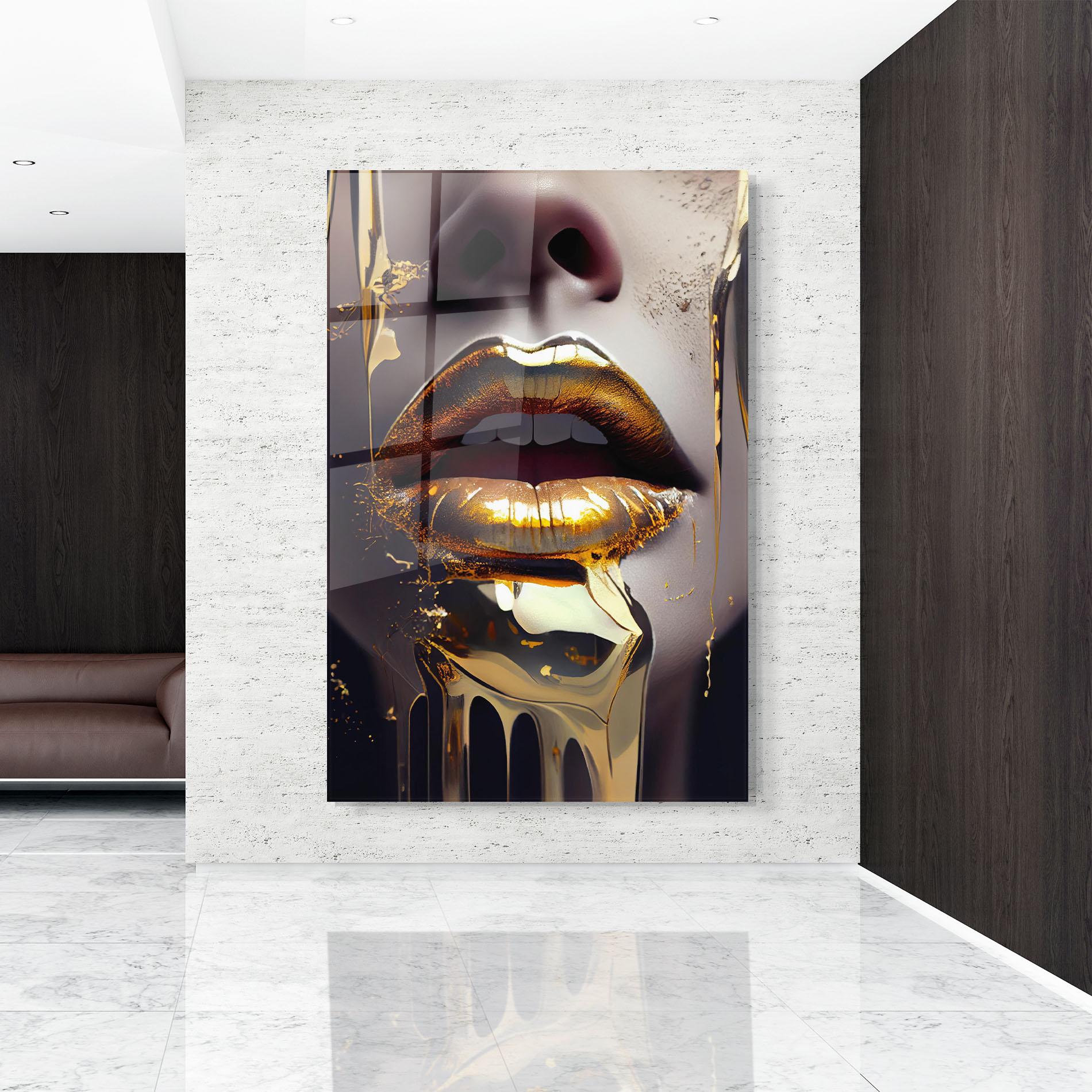 Üvegkép Glamorous Gold Lips mockup 9
