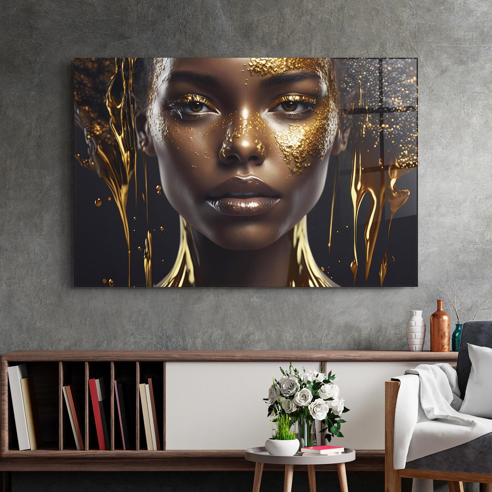 Üvegkép Gold Portrait Falling mockup 2