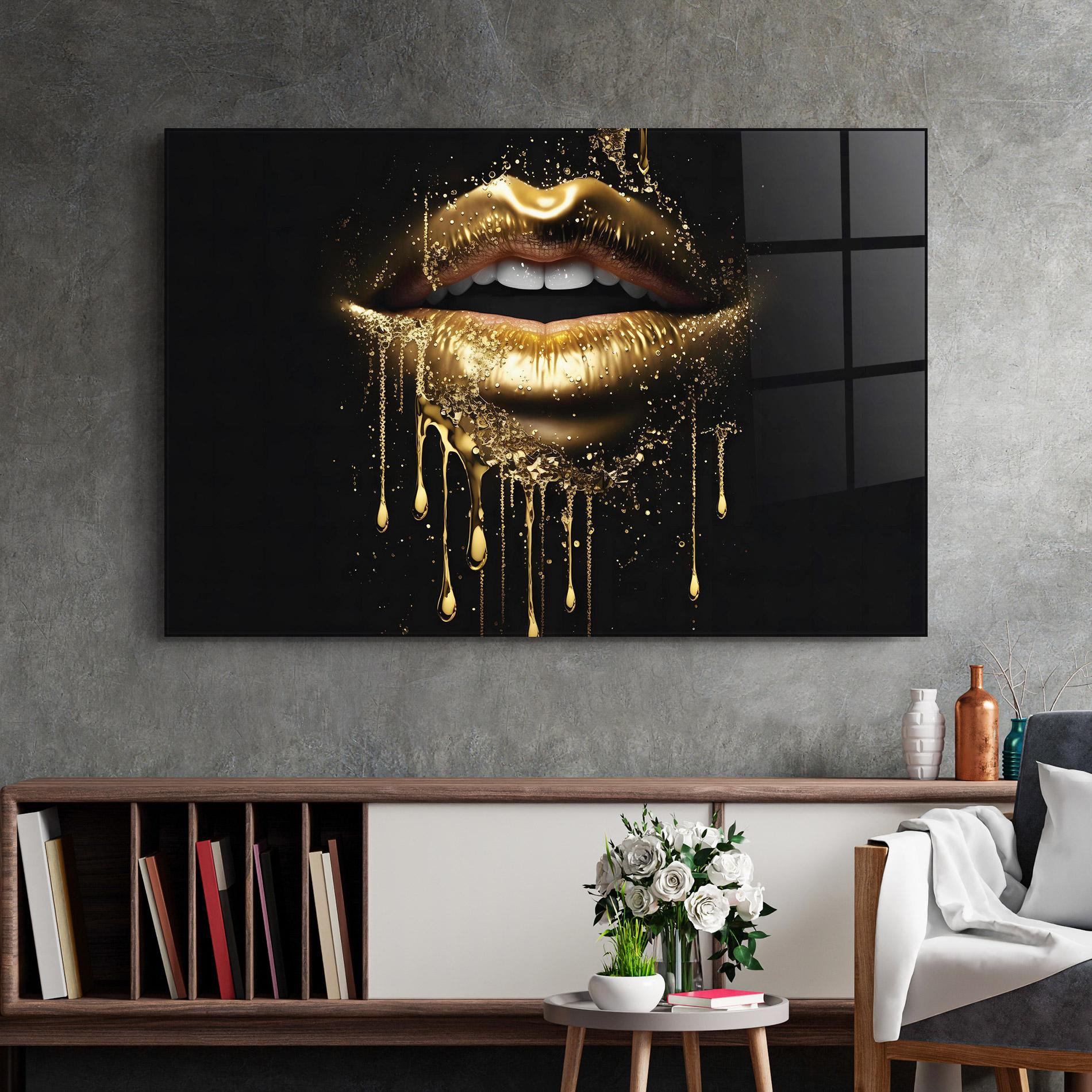 Üvegkép Golden Luxury Lips mockup 2