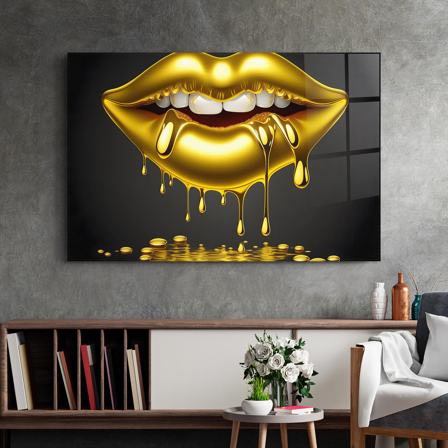 Üvegkép Pop Gold Lips mockup 2