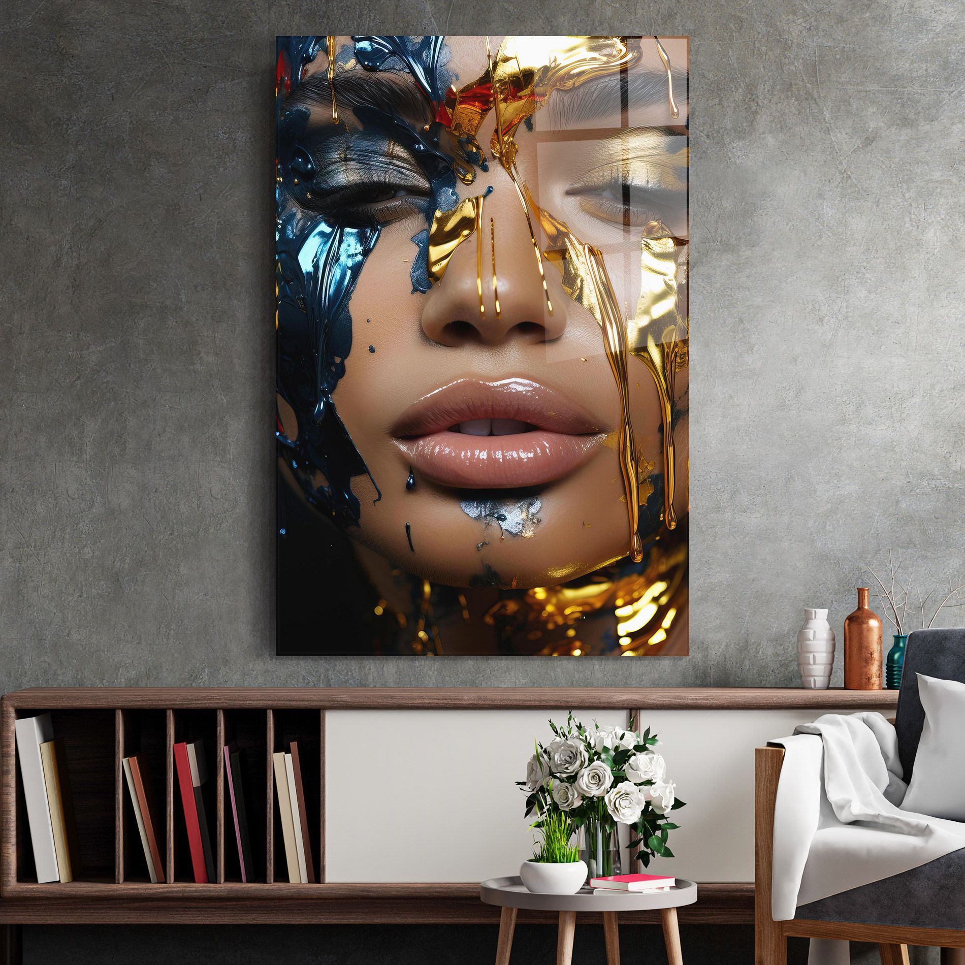 Blue Gold Paint Face mockup 2