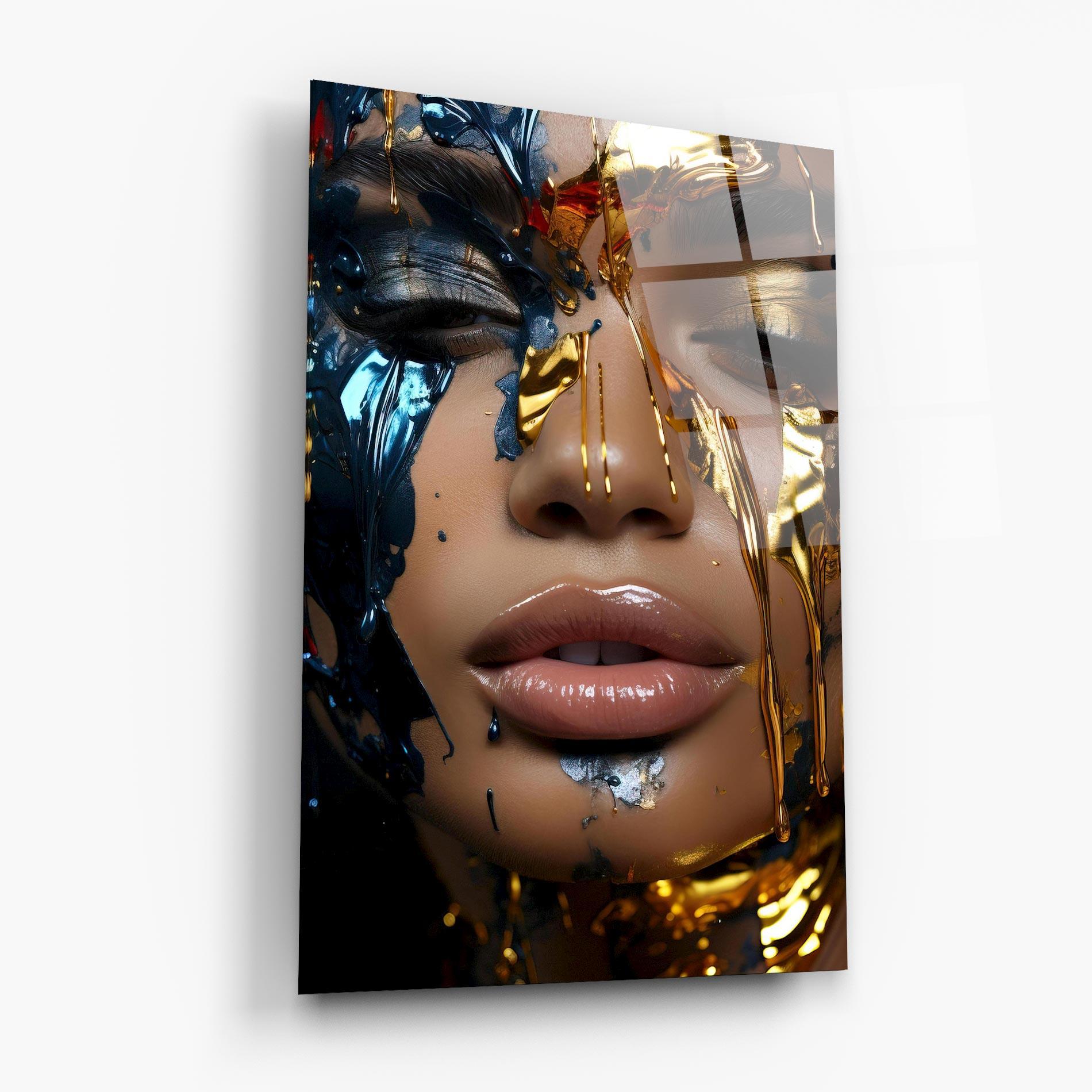 Üvegkép Blue Gold Paint Face mockup 6