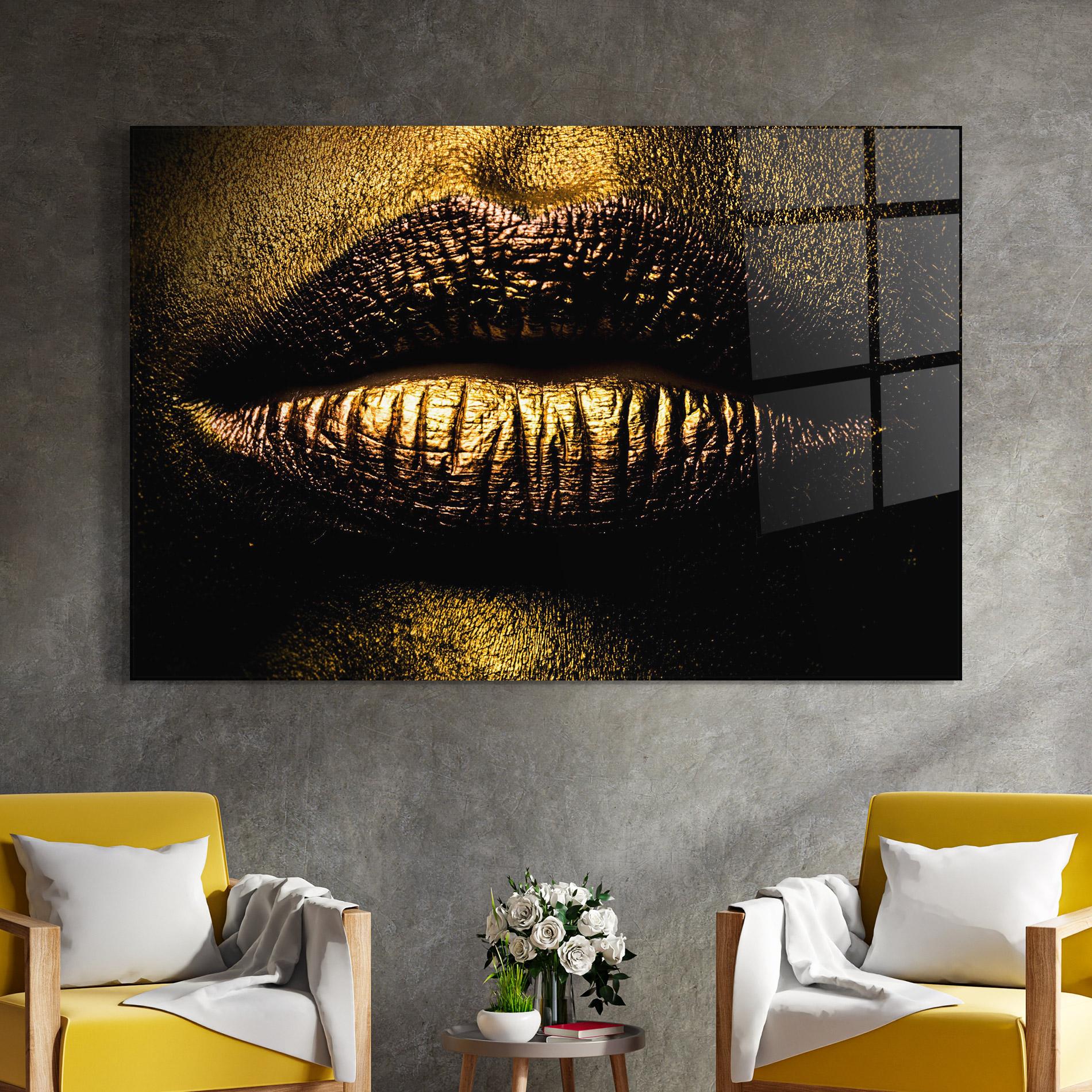 Üvegkép Gold Metal Lips mockup 4