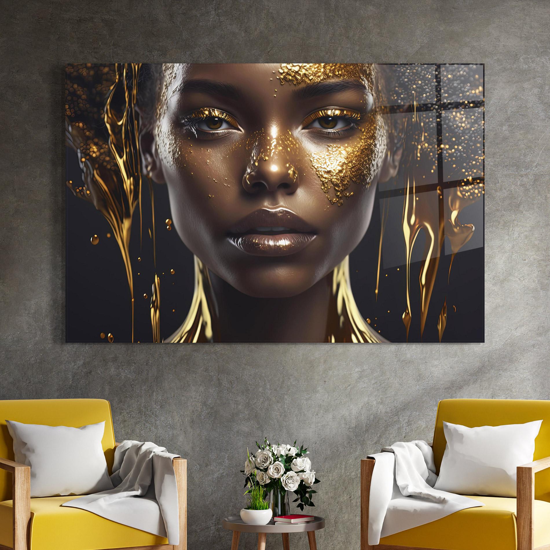 Üvegkép Gold Portrait Falling mockup 4