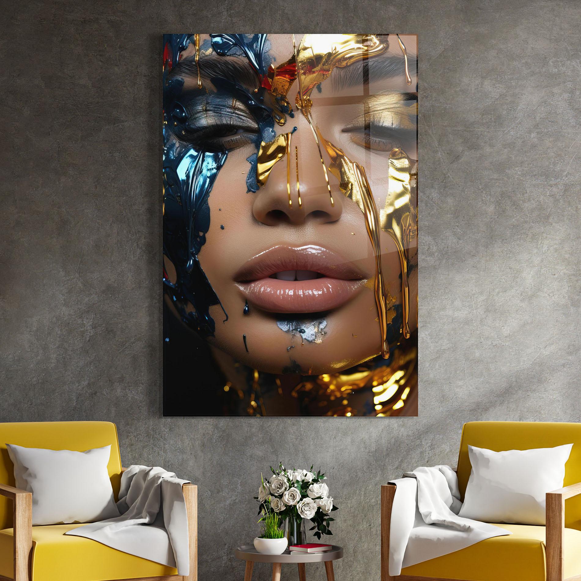 Üvegkép Blue Gold Paint Face mockup 4