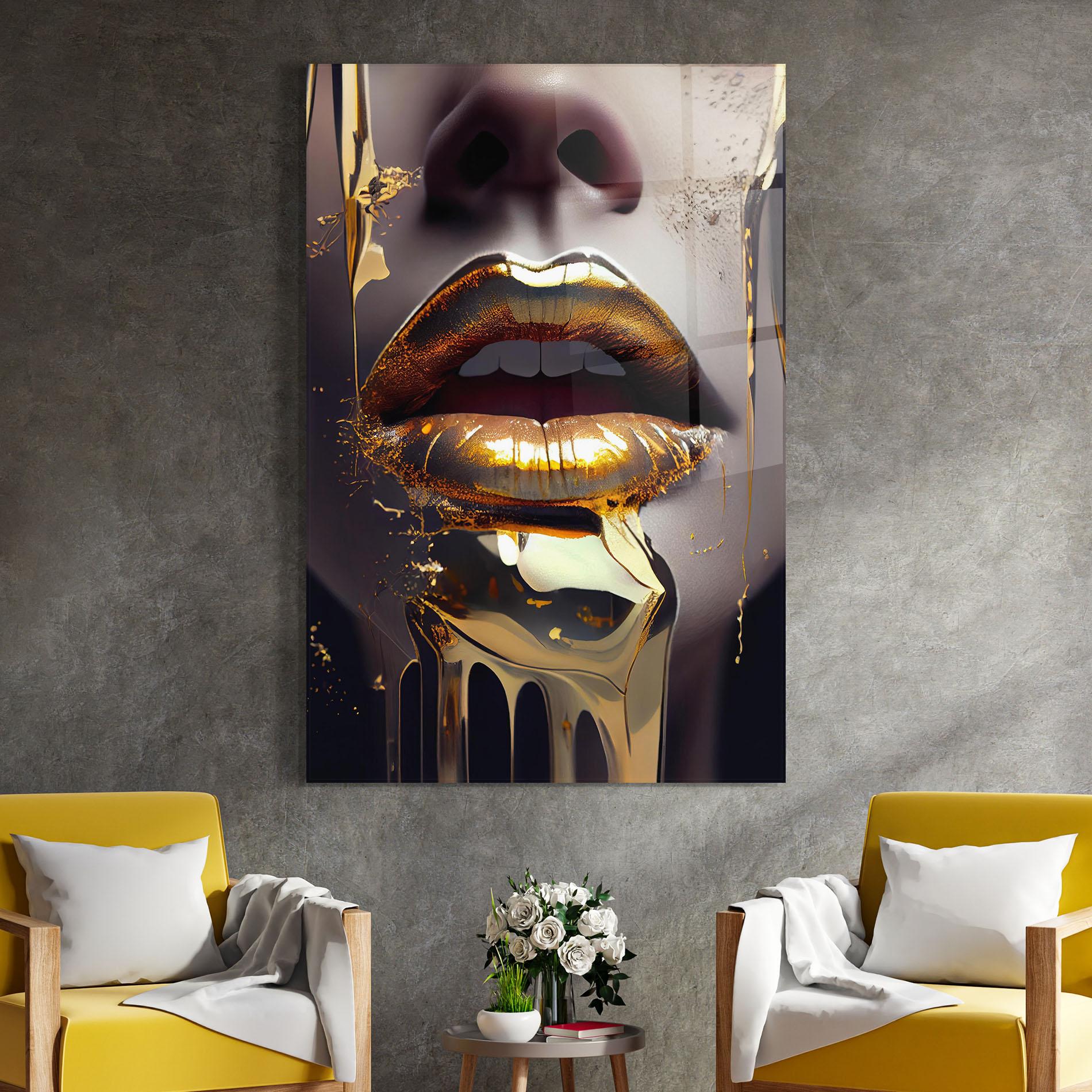 Üvegkép Glamorous Gold Lips mockup 4