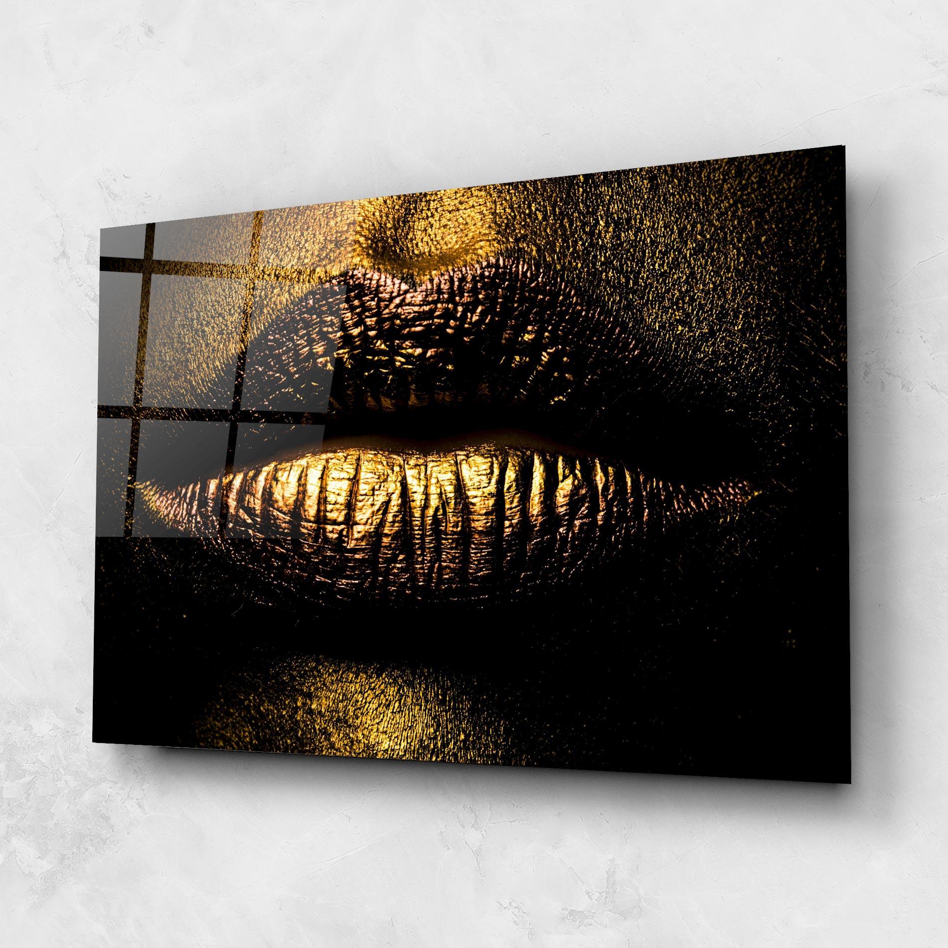 Üvegkép Gold Metal Lips mockup 1