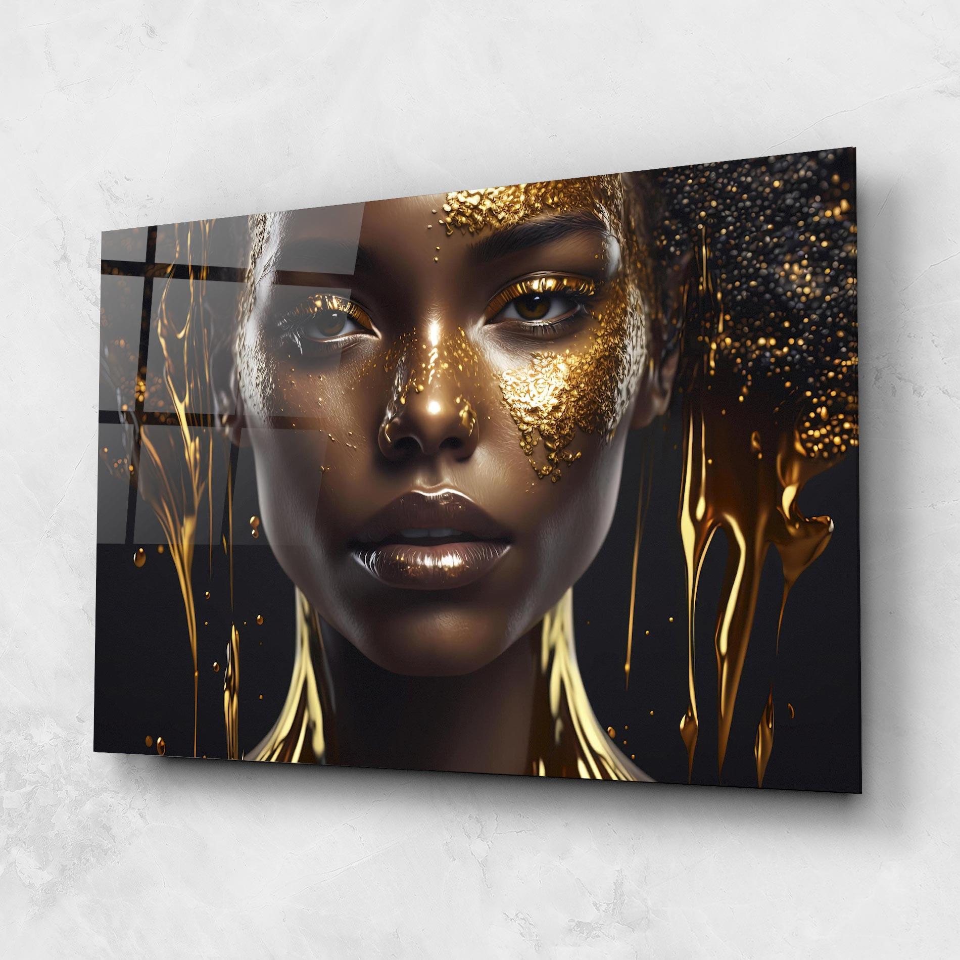 Üvegkép Gold Portrait Falling mockup 1