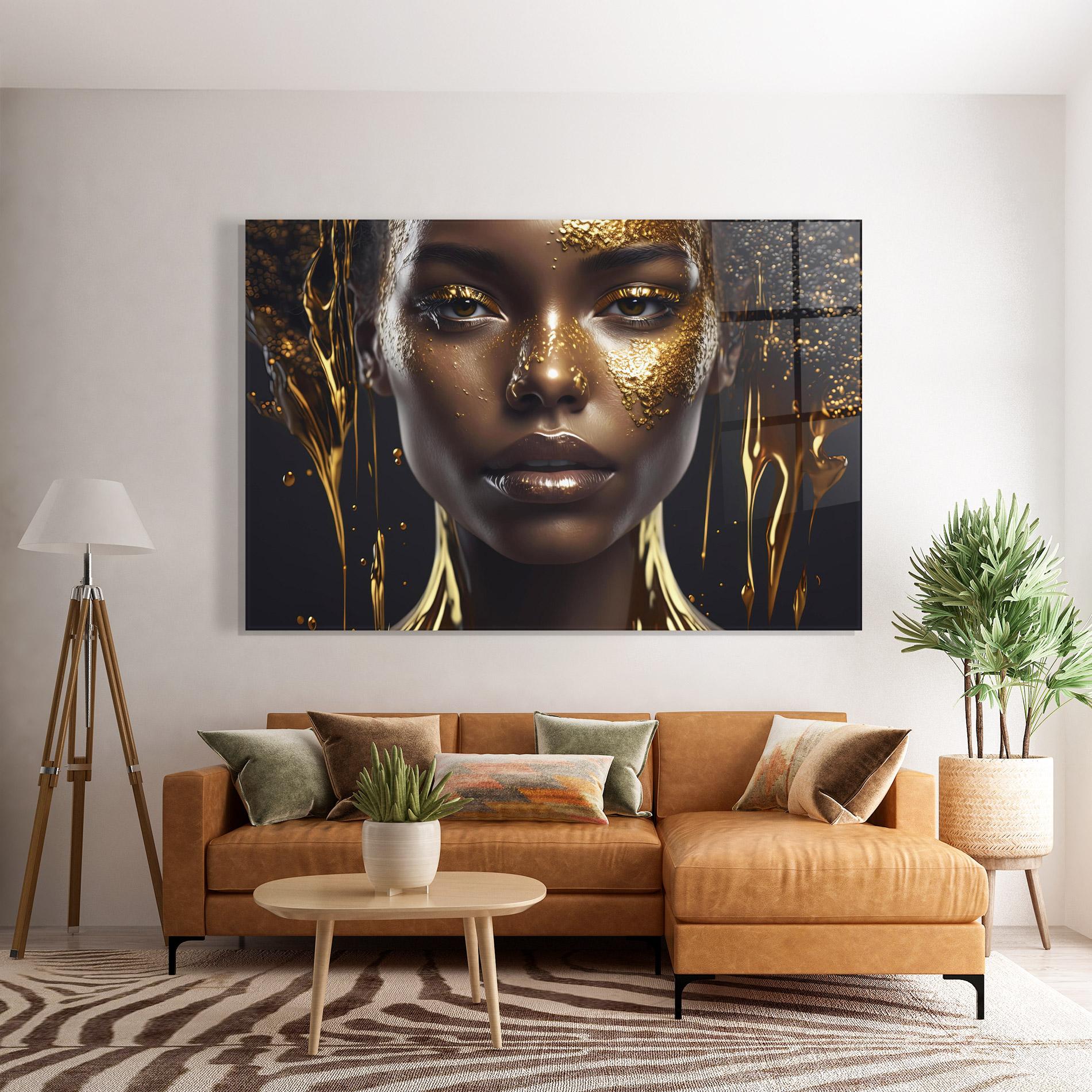 Üvegkép Gold Portrait Falling mockup 7