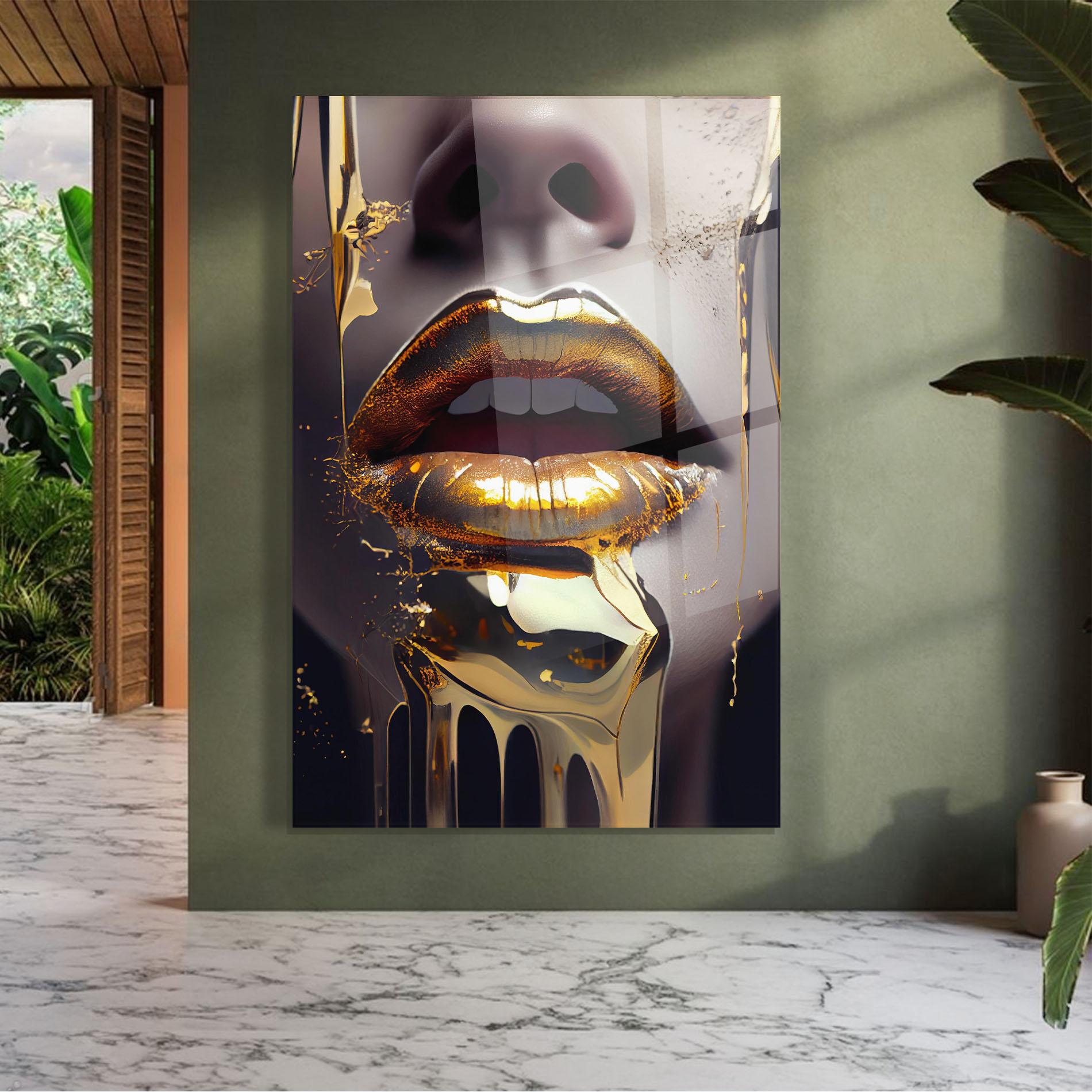 Üvegkép Glamorous Gold Lips mockup 7