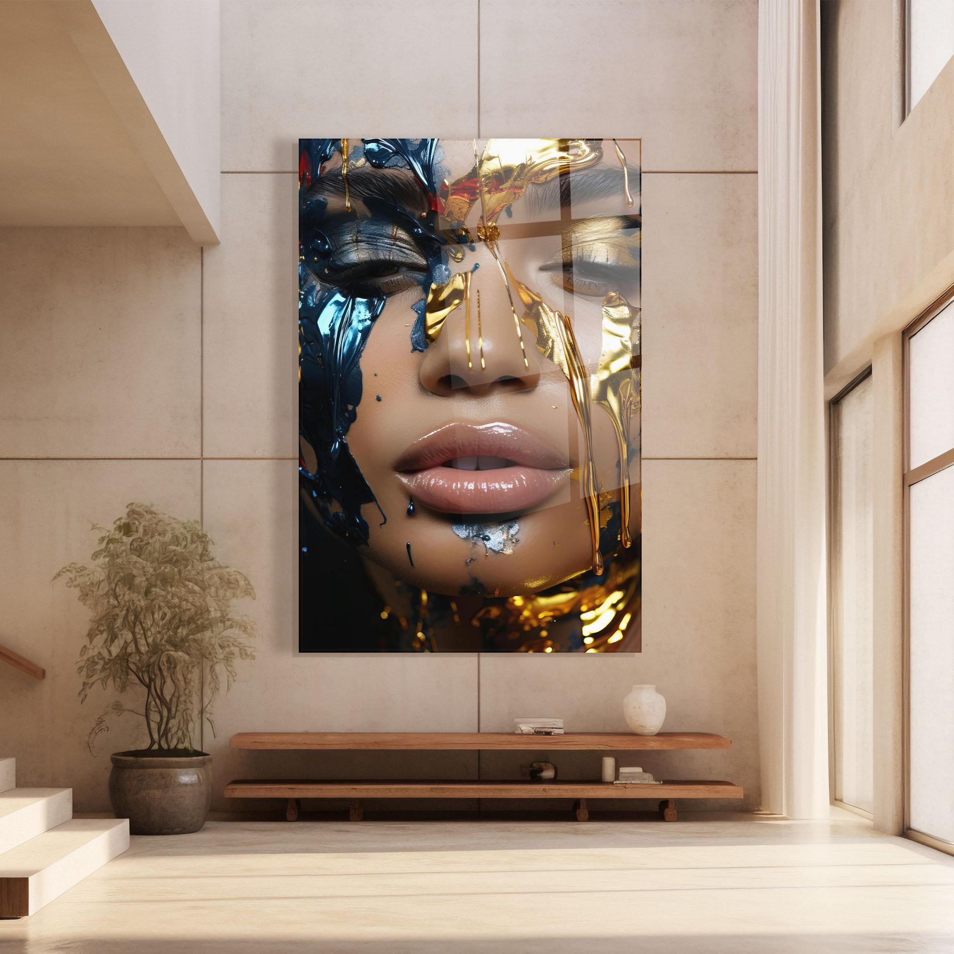 Üvegkép Blue Gold Paint Face mockup 8