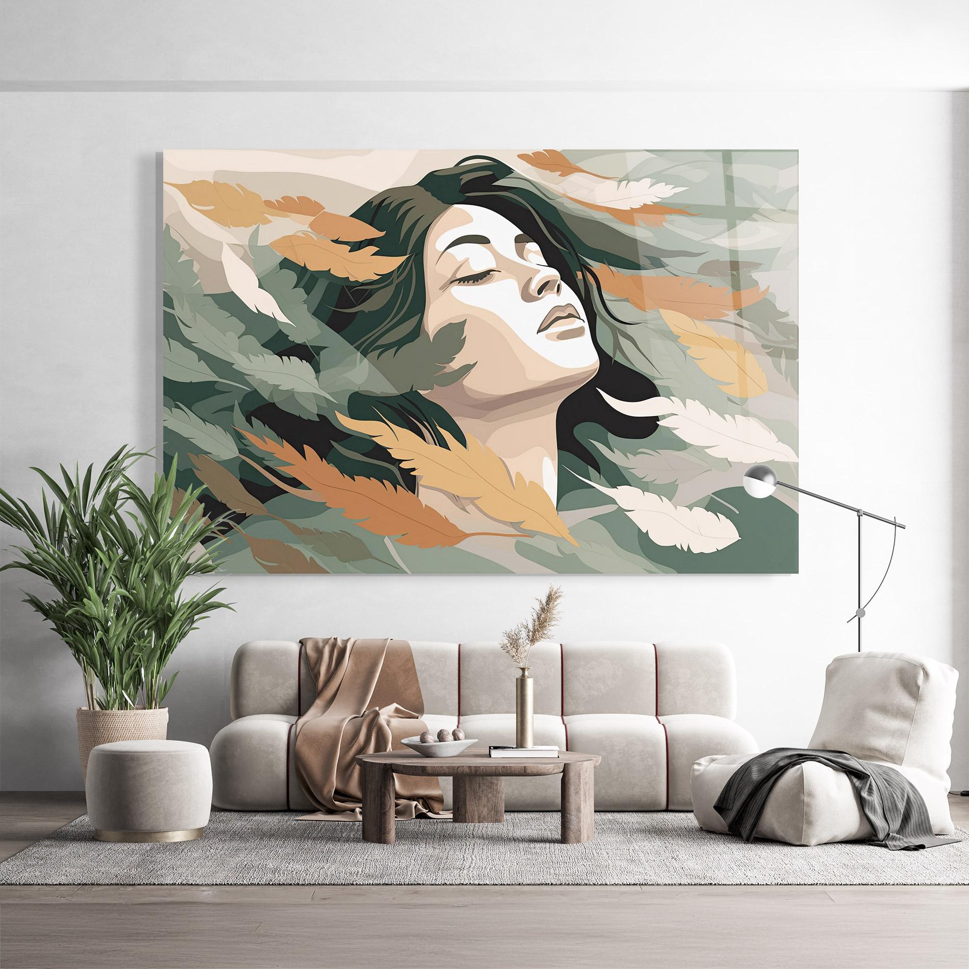Üvegkép Dreamy Feather Female mockup 9