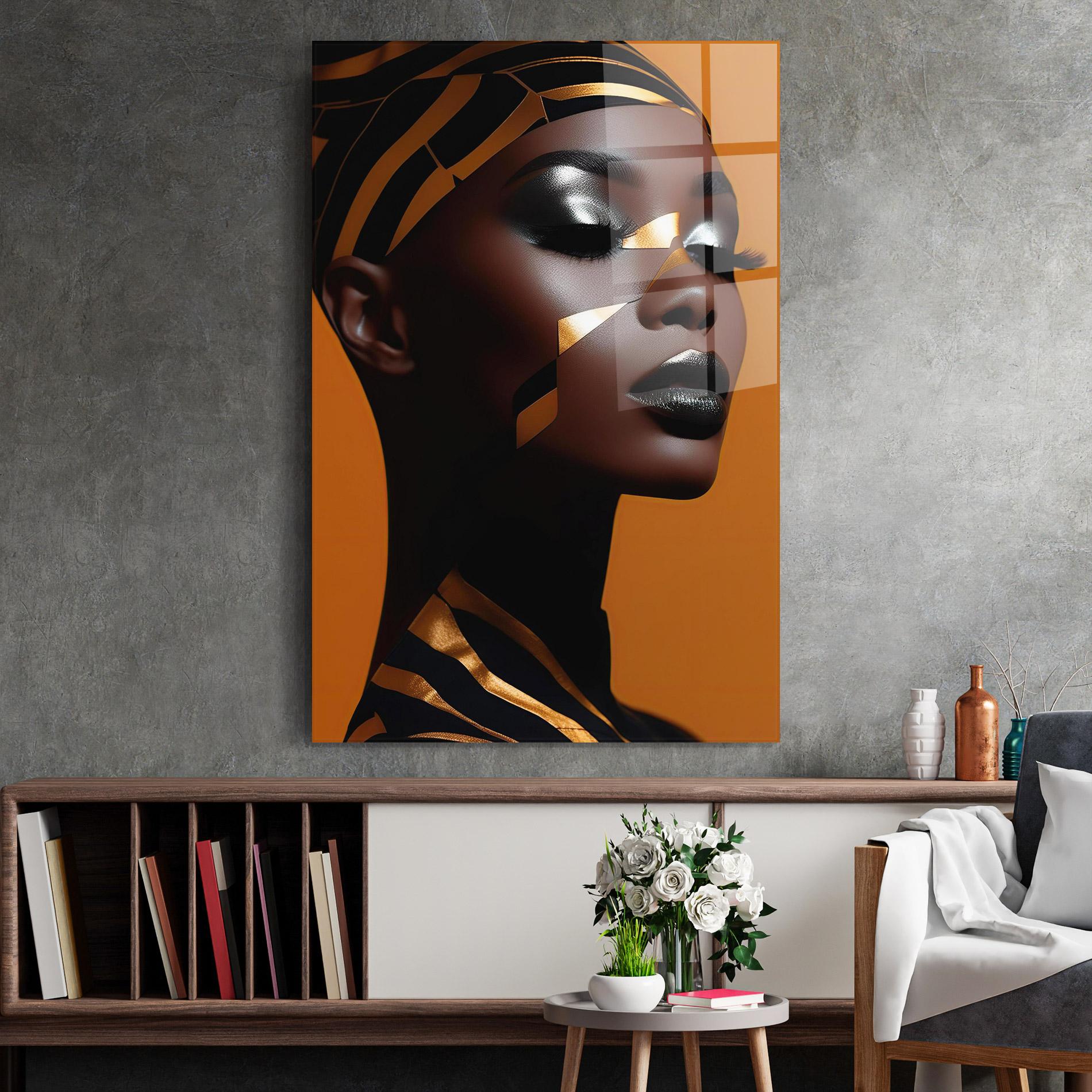 Üvegkép African Woman On Orange mockup 2