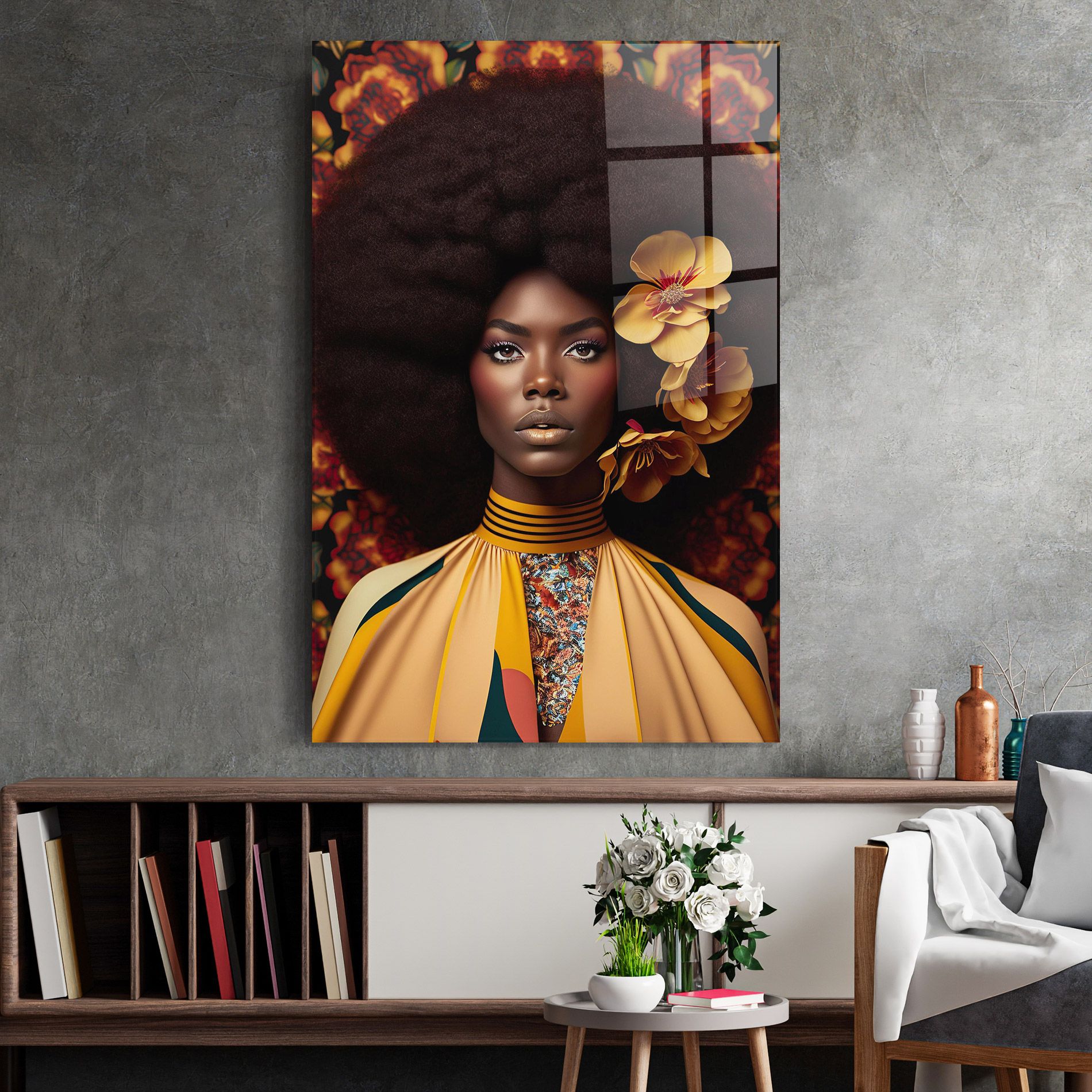 Big Yellow Flower Woman mockup 2