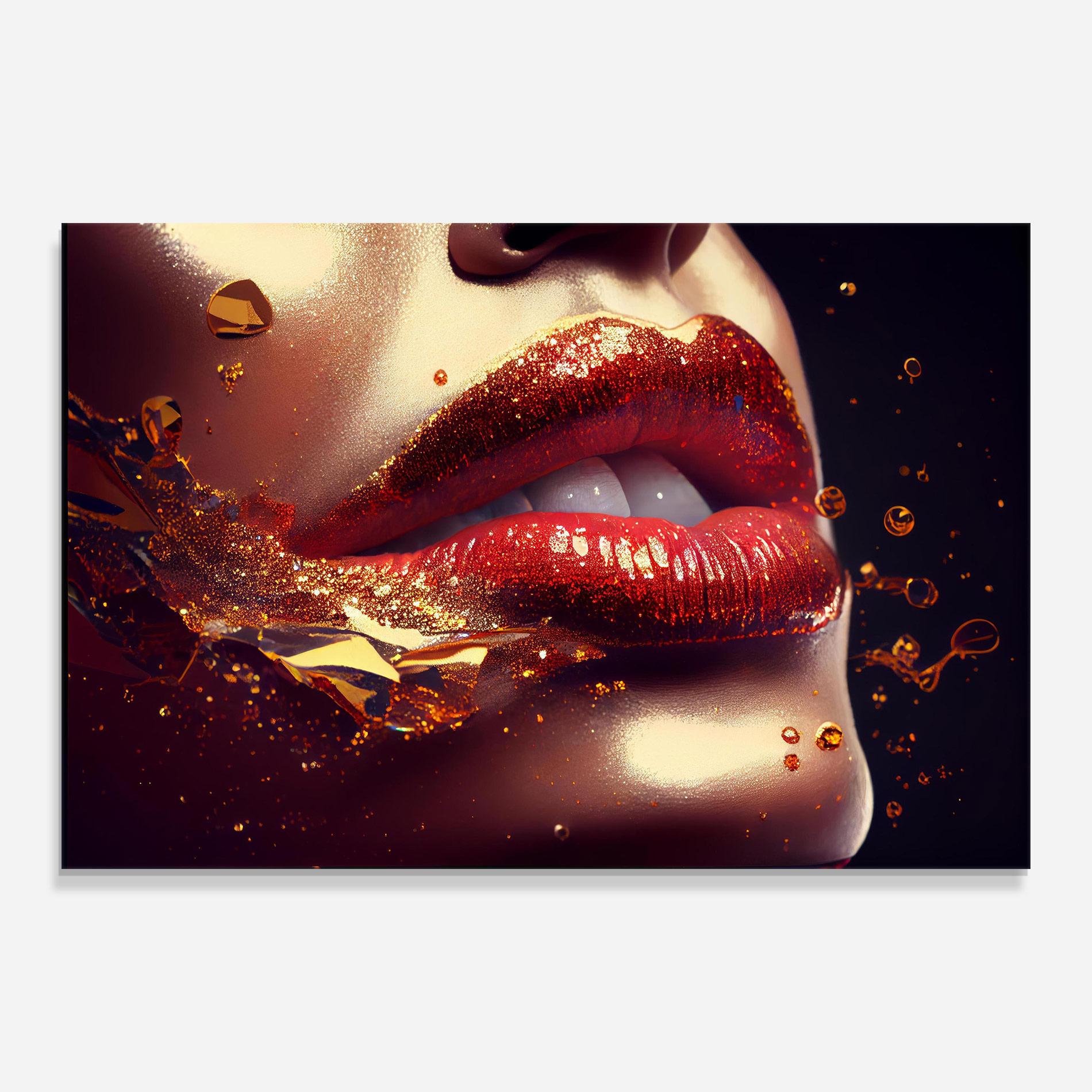 Üvegkép Gold Glitter Lips mockup 0